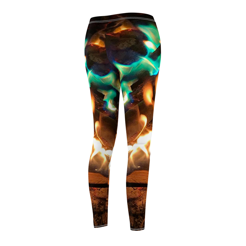 Flame Pattern Women's Leggings — Vibrant Fire & Teal Flame All-Over Print