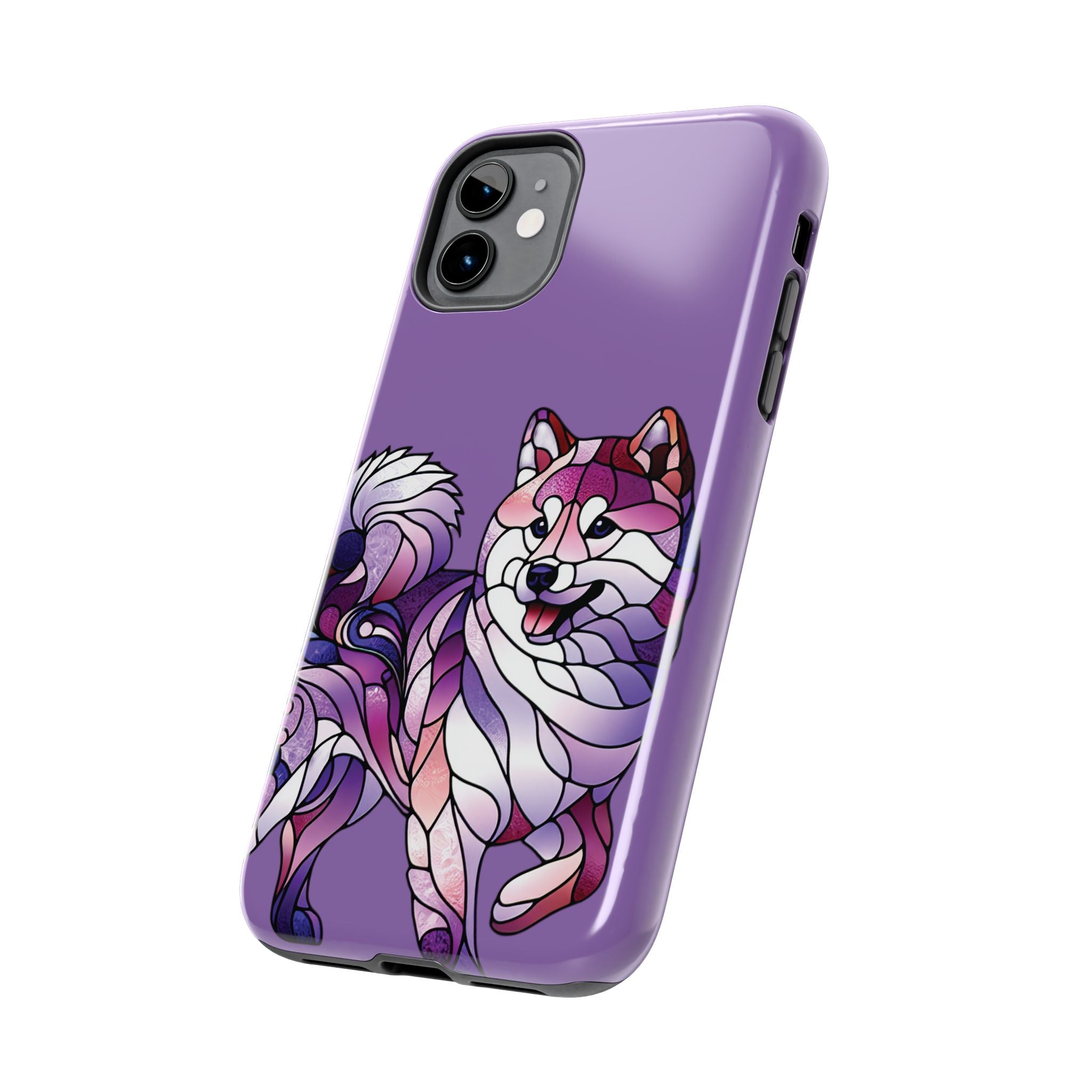 Purple Stained-Glass Shiba Inu Tough Phone Case — Protective Artistic Phone Cover