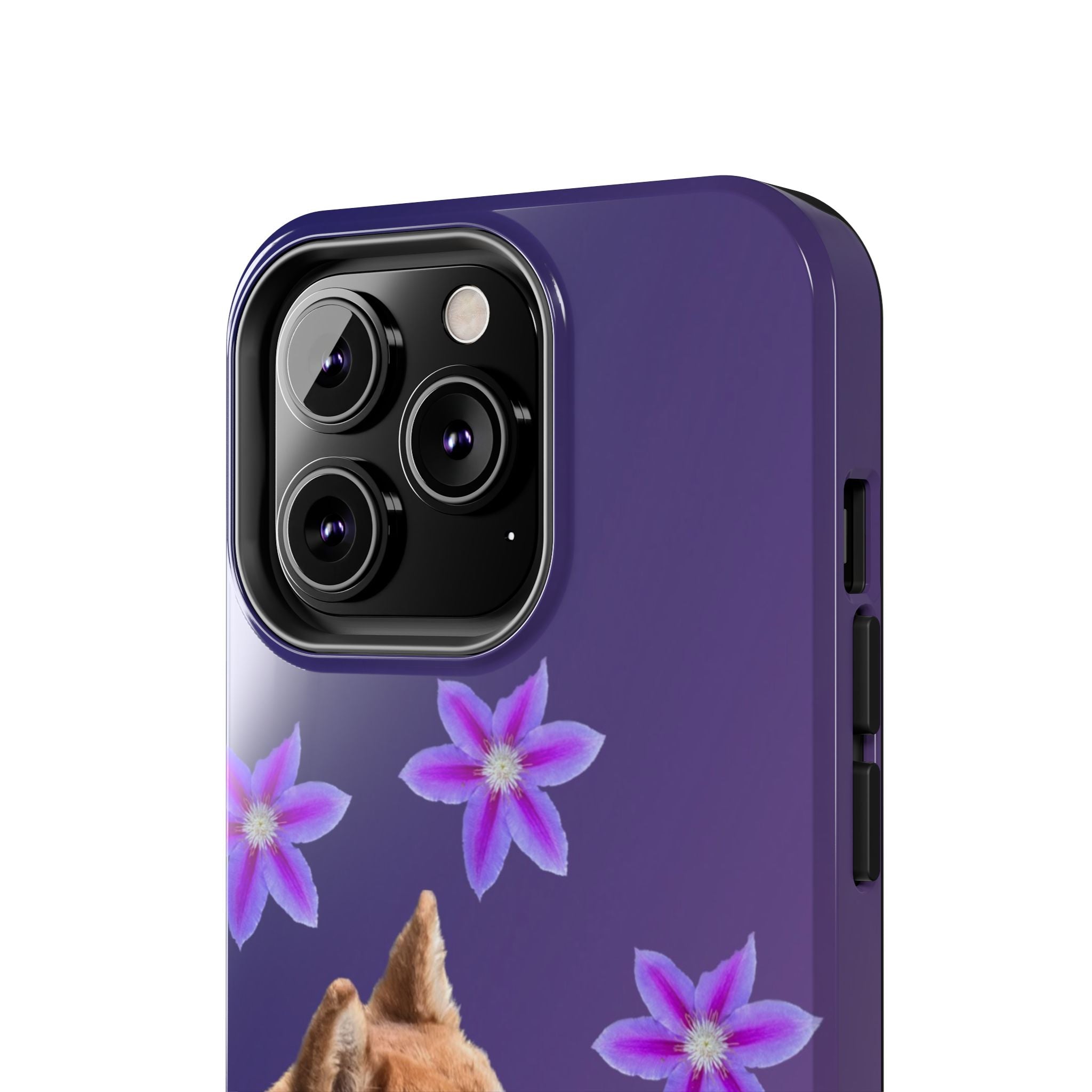 Shiba Inu Floral Tough Phone Case — Purple Dog Phone Cover with Pink Flowers