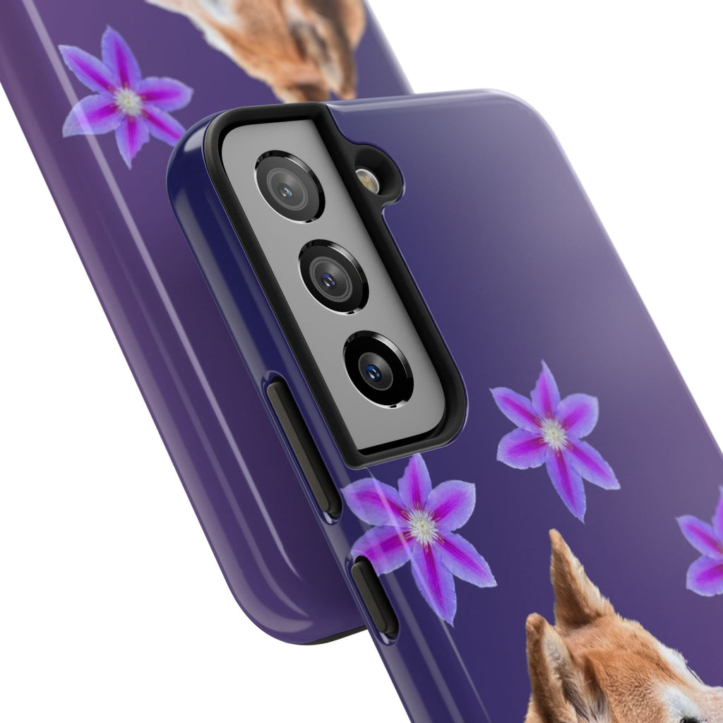 Shiba Inu Floral Tough Phone Case — Purple Dog Phone Cover with Pink Flowers
