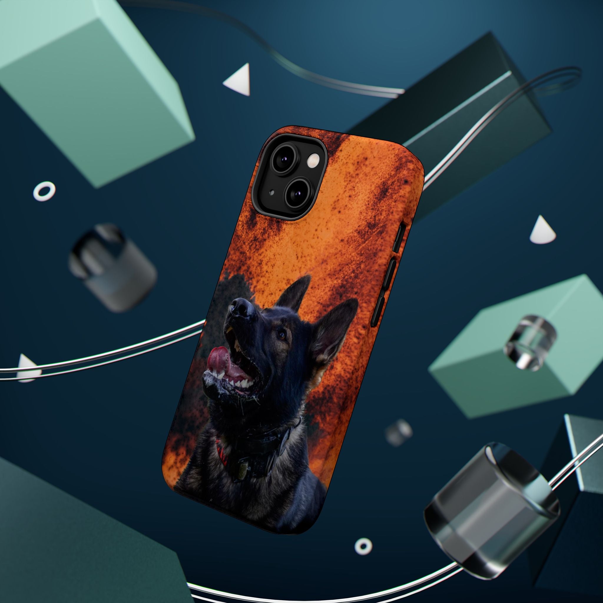German Shepherd Phone Case — Flame Background Magnetic Impact-Resistant