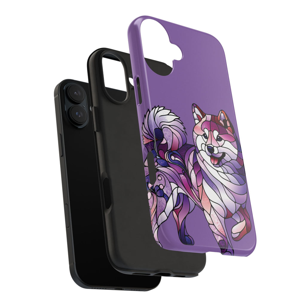 Purple Stained-Glass Shiba Inu Tough Phone Case — Protective Artistic Phone Cover