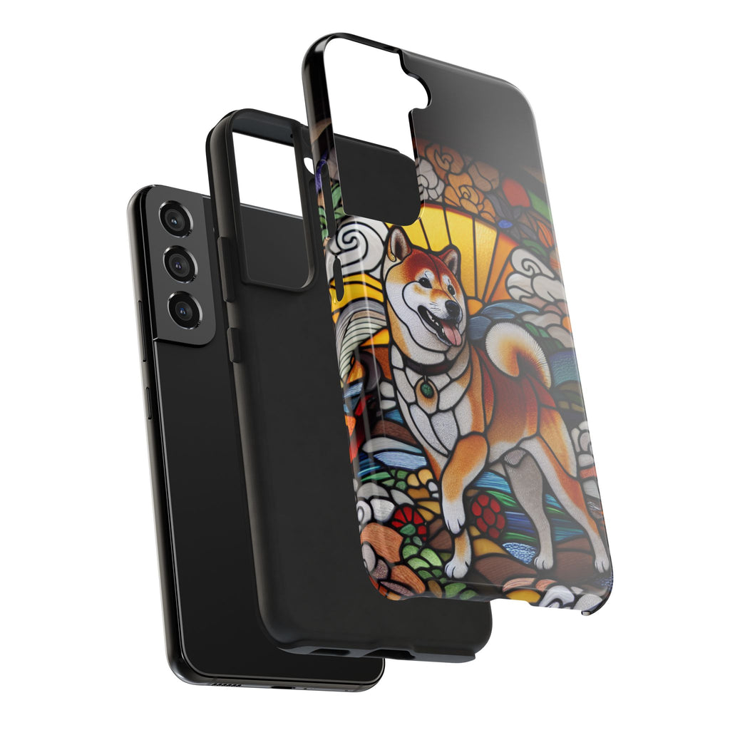 Shiba Inu Stained-Glass Tough Phone Case — Durable Protective Dog Art Cover
