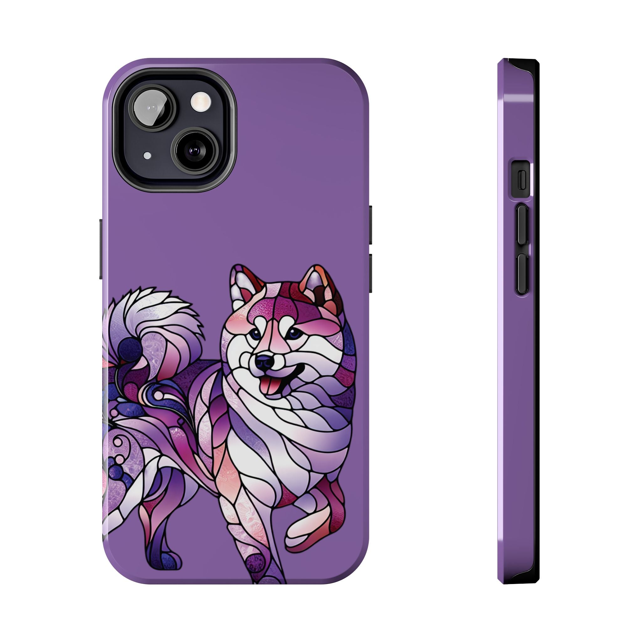 Purple Stained-Glass Shiba Inu Tough Phone Case — Protective Artistic Phone Cover