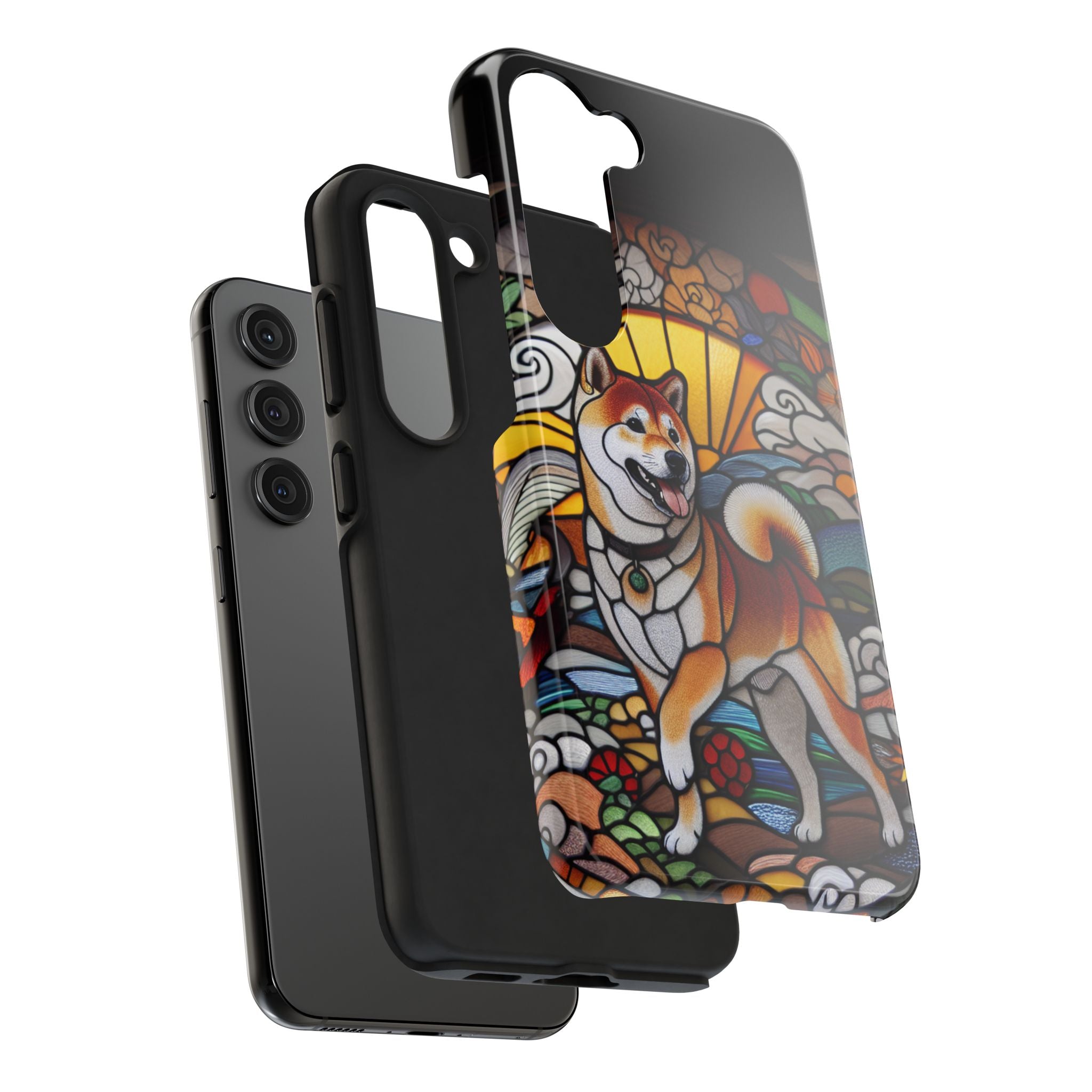 Shiba Inu Stained-Glass Tough Phone Case — Durable Protective Dog Art Cover