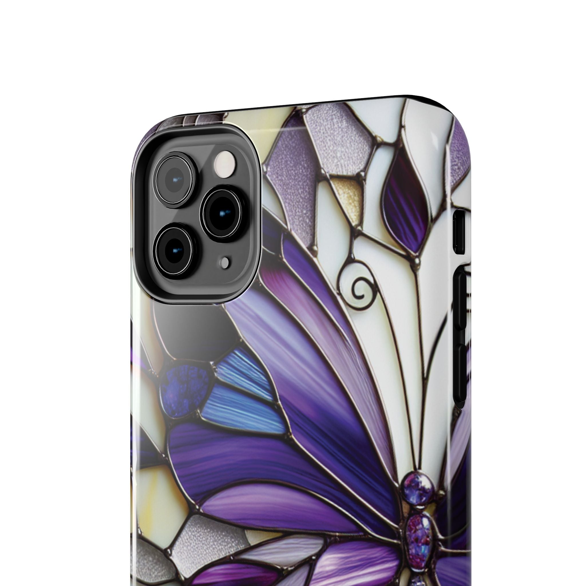 Purple Stained Glass Butterfly Tough Phone Case — Impact-Resistant Floral Phone Cover