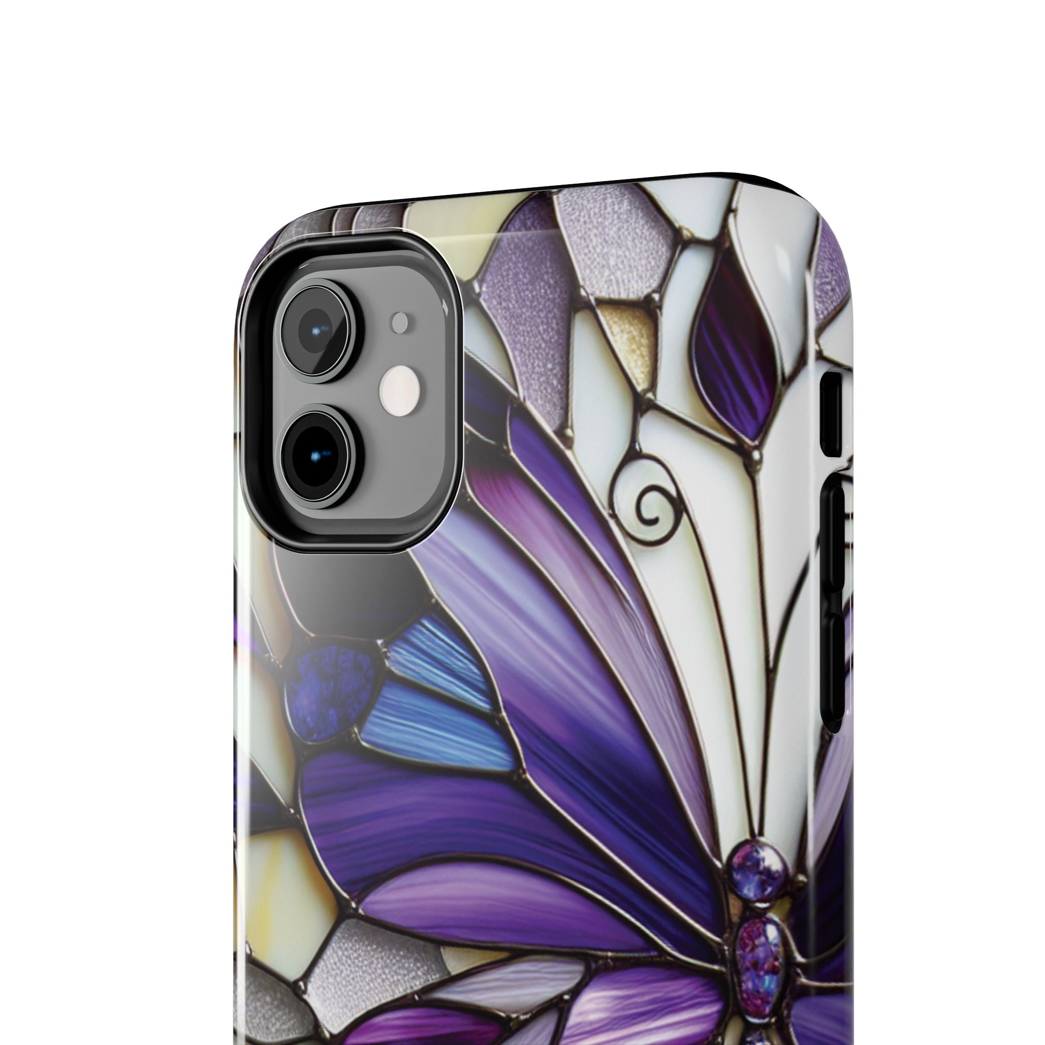 Purple Stained Glass Butterfly Tough Phone Case — Impact-Resistant Floral Phone Cover