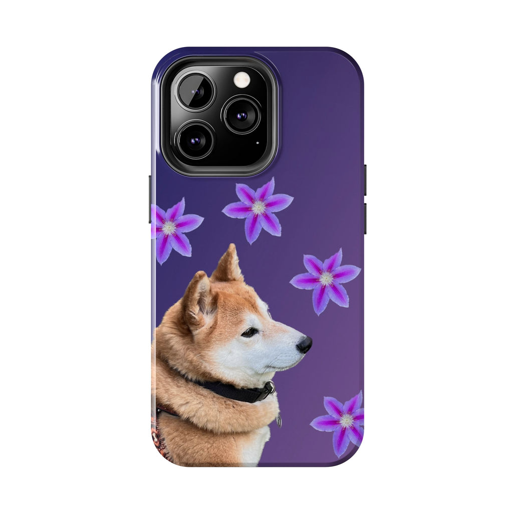 Shiba Inu Floral Tough Phone Case — Purple Dog Phone Cover with Pink Flowers