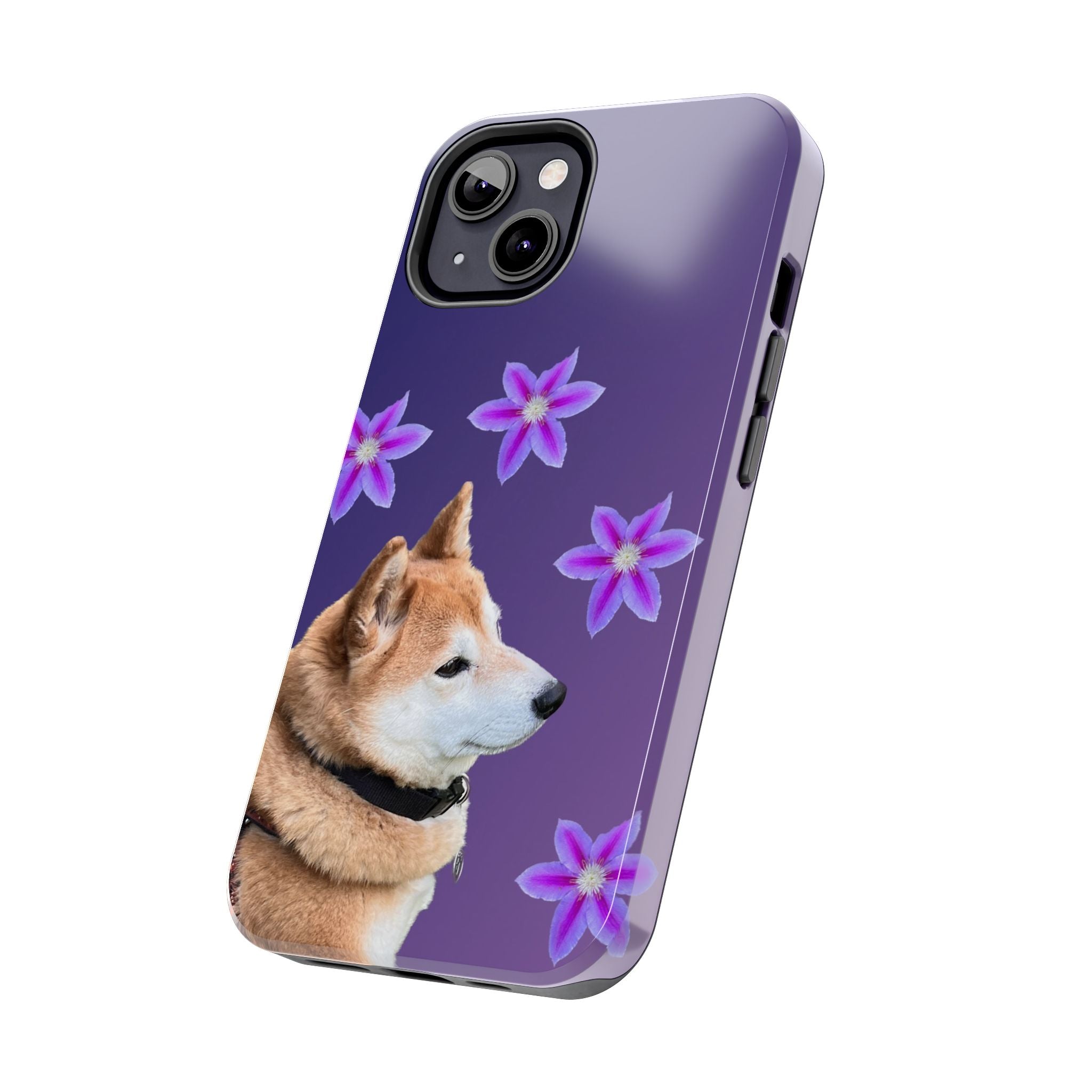 Shiba Inu Floral Tough Phone Case — Purple Dog Phone Cover with Pink Flowers