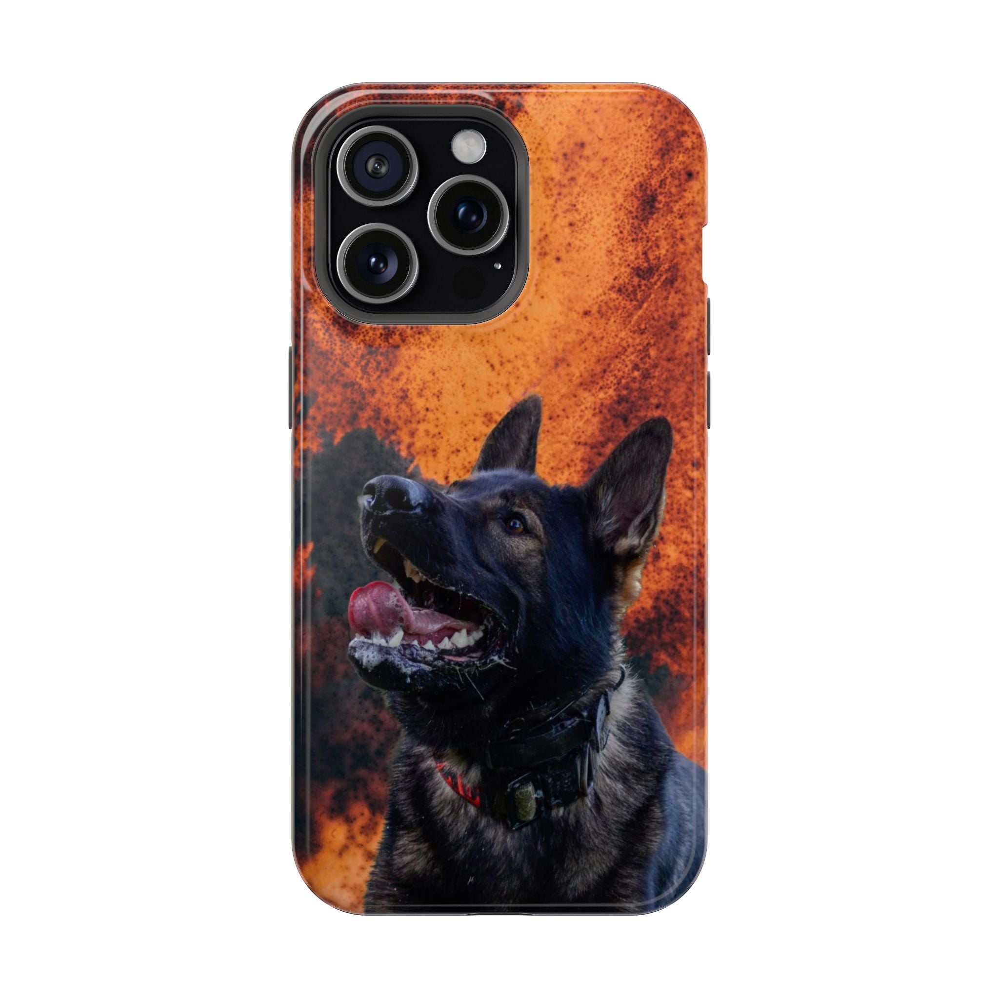 German Shepherd Phone Case — Flame Background Magnetic Impact-Resistant