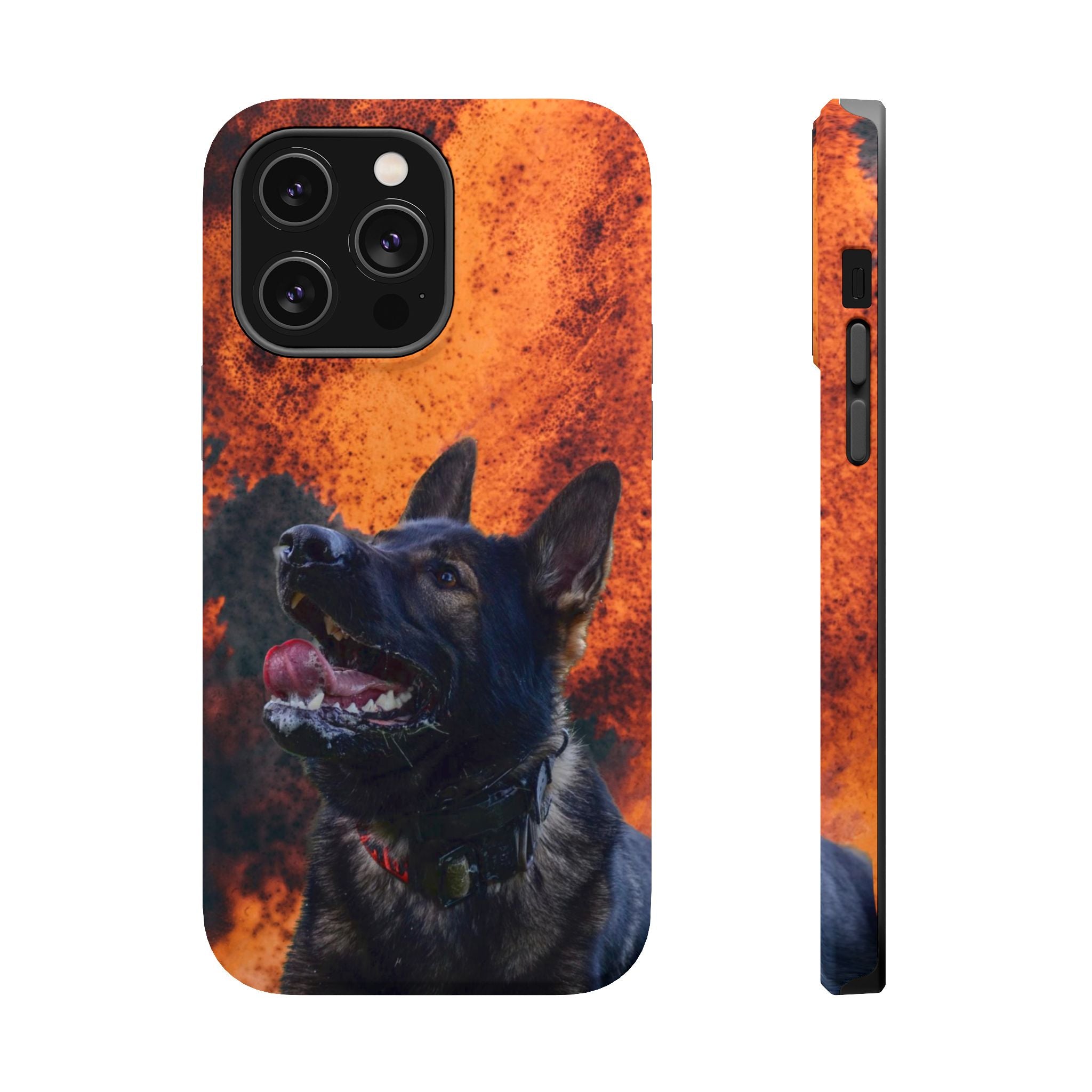 German Shepherd Phone Case — Flame Background Magnetic Impact-Resistant
