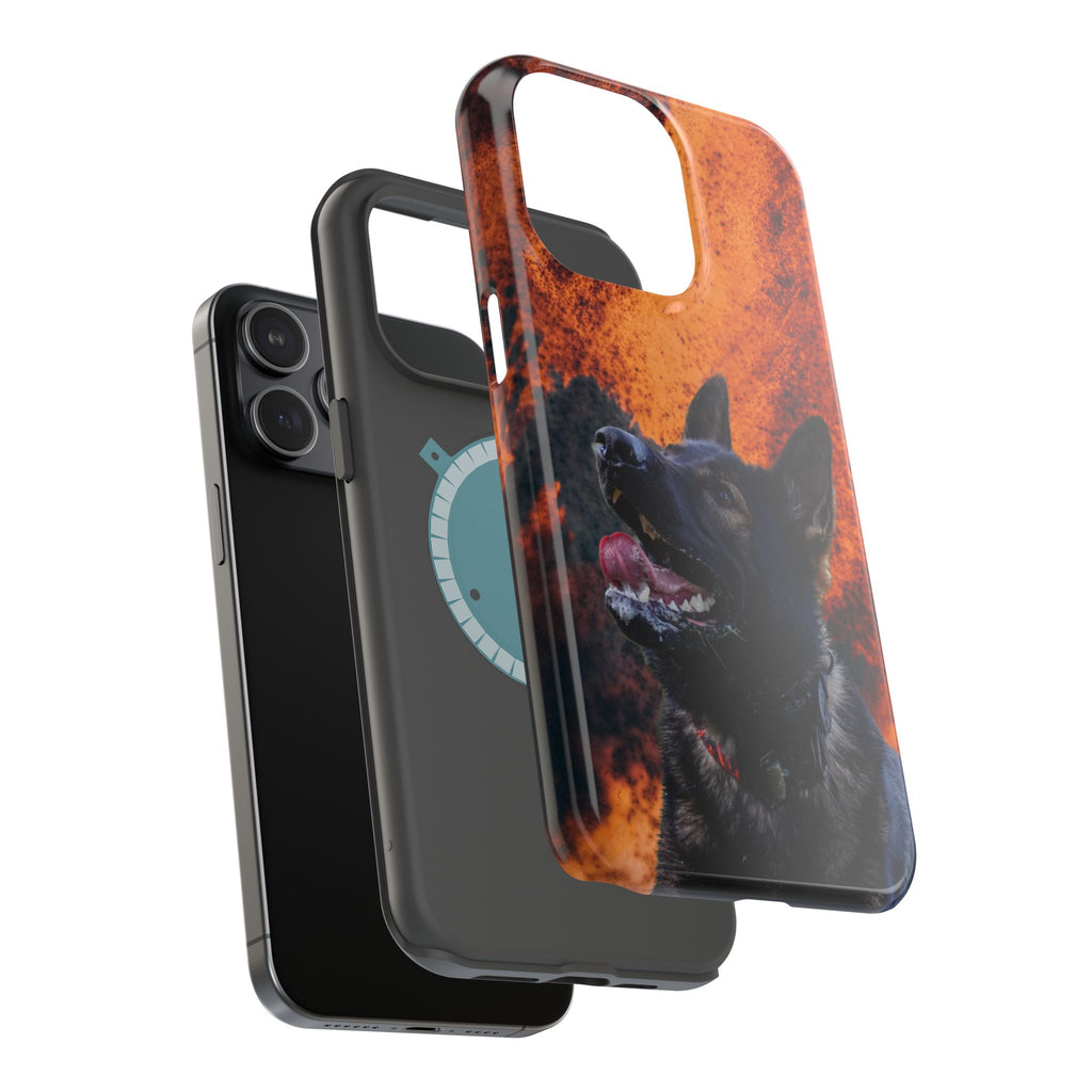 German Shepherd Phone Case — Flame Background Magnetic Impact-Resistant