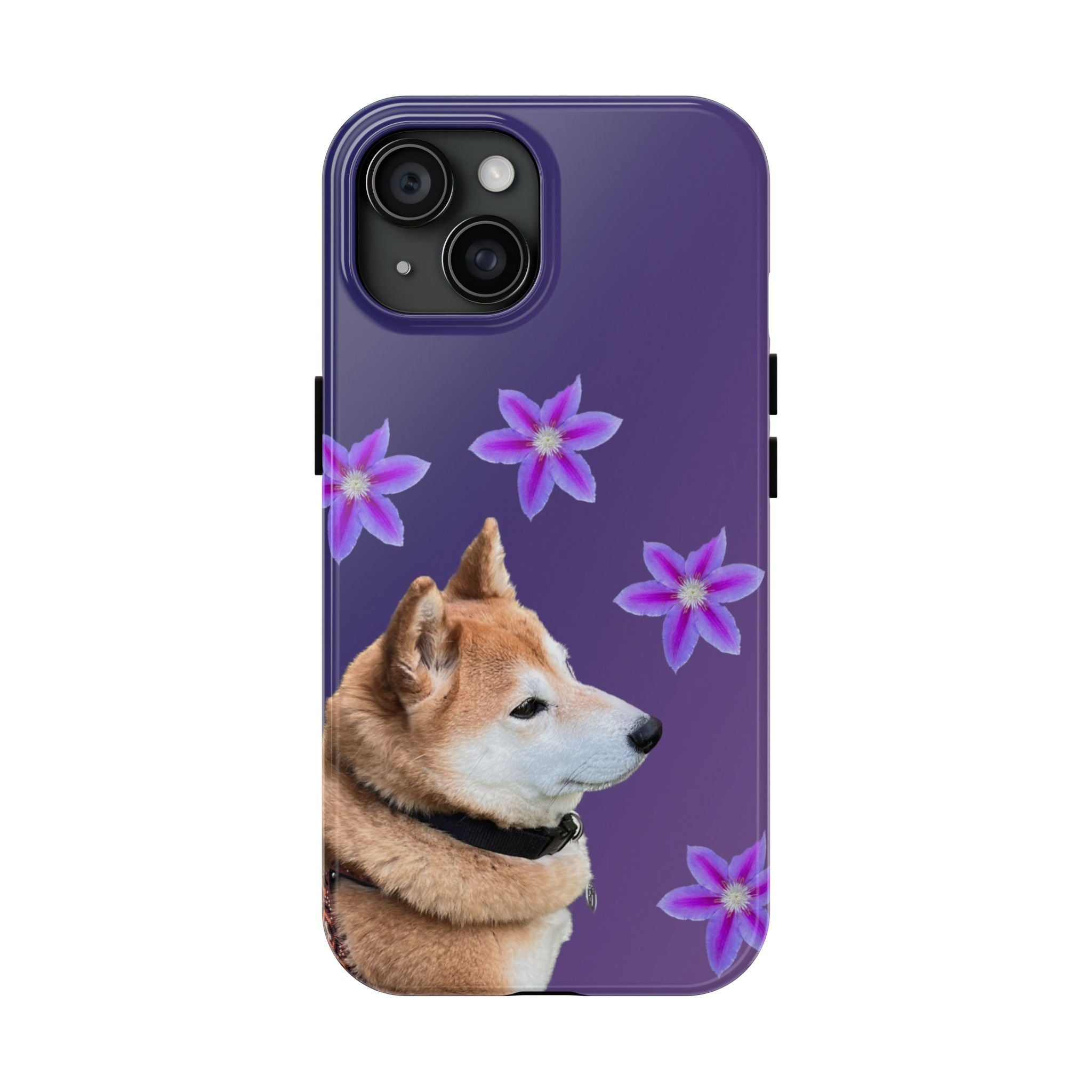 Shiba Inu Floral Tough Phone Case — Purple Dog Phone Cover with Pink Flowers