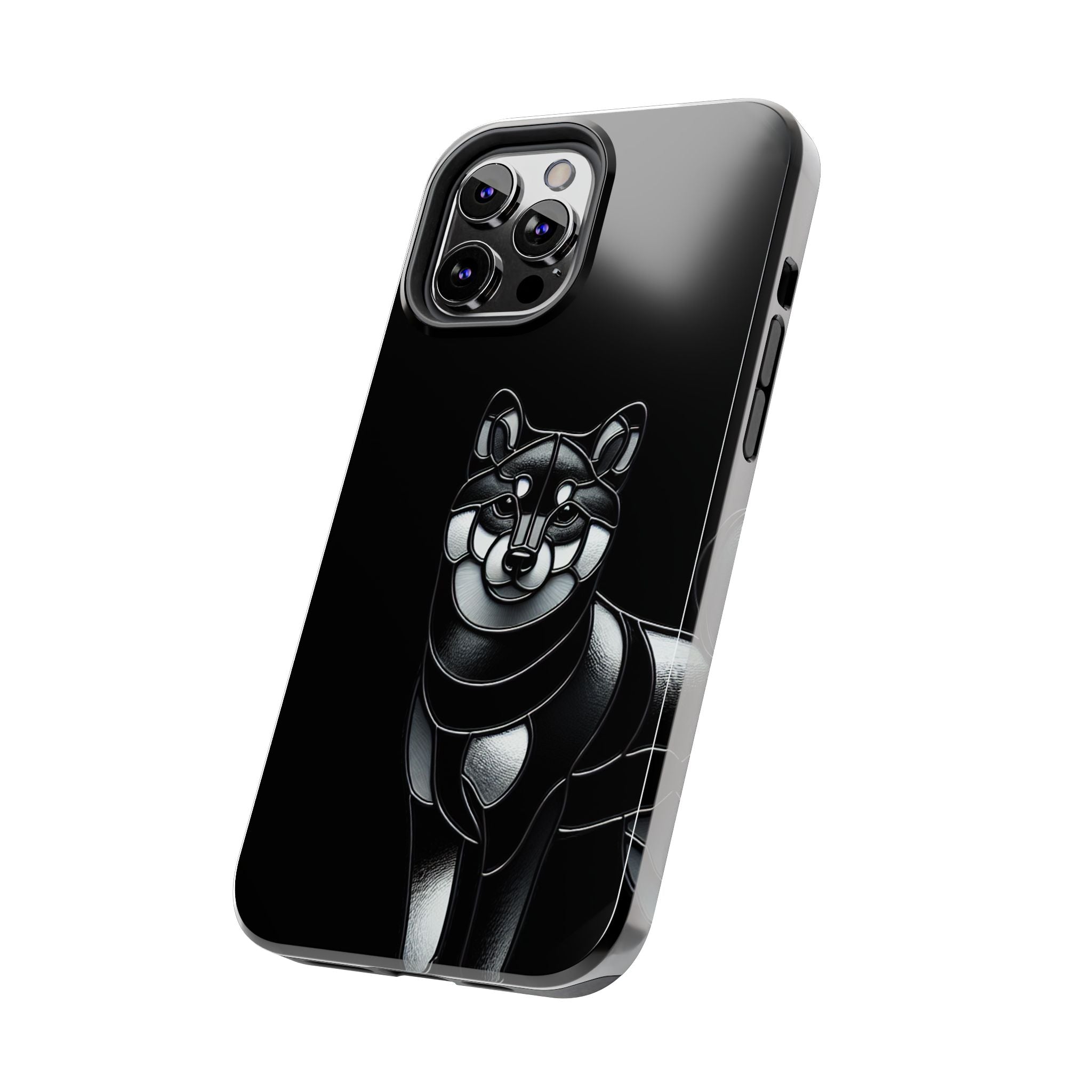 Wolf Silhouette Tough Phone Case — Black Geometric Wolf Protective Cover