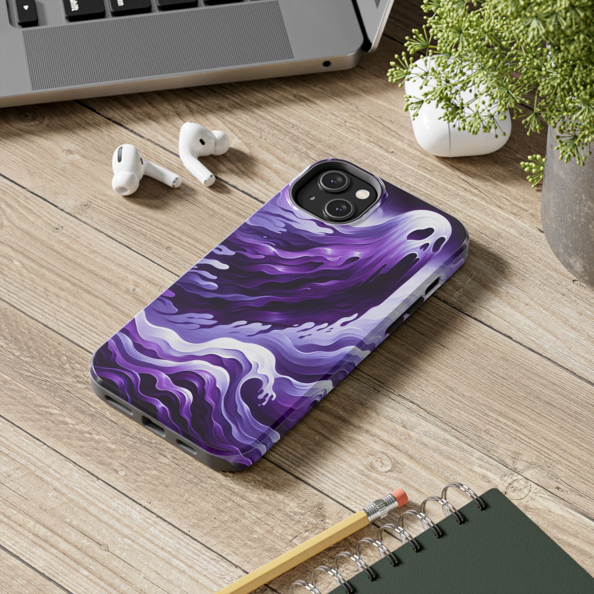 Purple wavey ghosts! - Tough Phone Cases