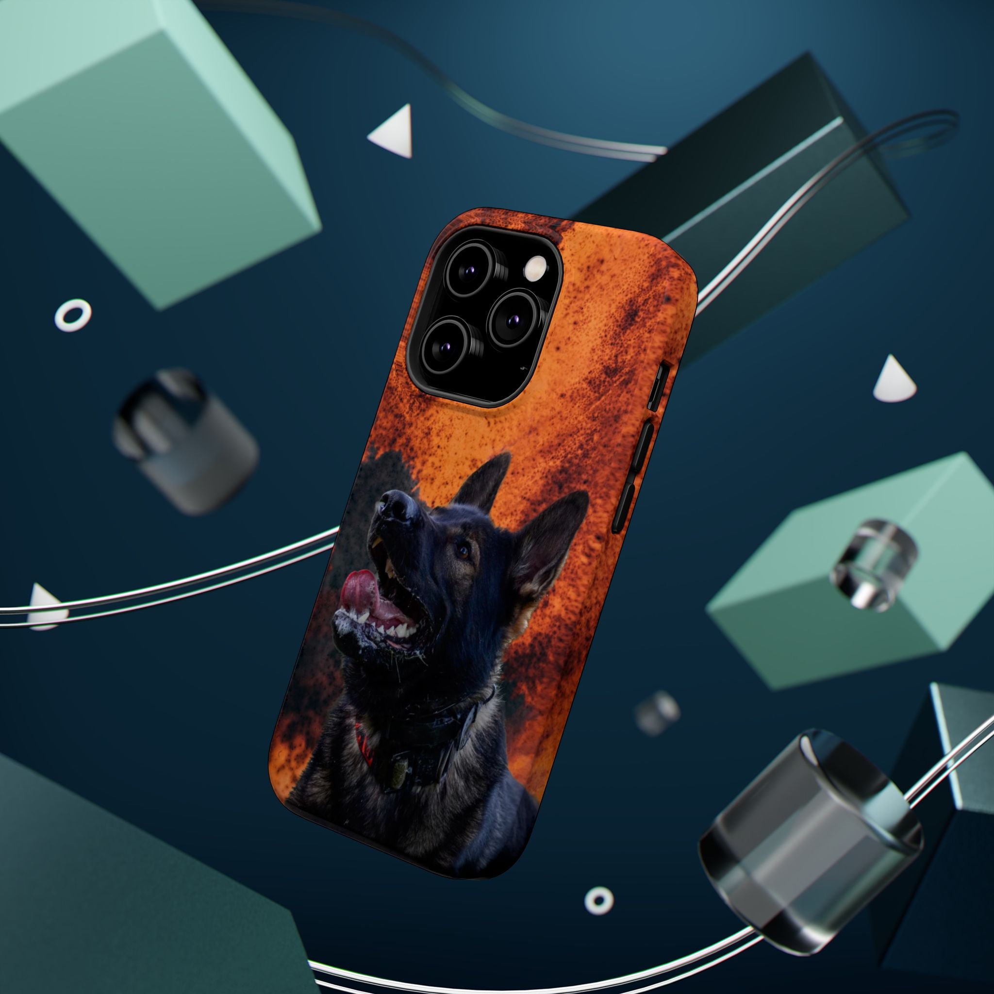 German Shepherd Phone Case — Flame Background Magnetic Impact-Resistant