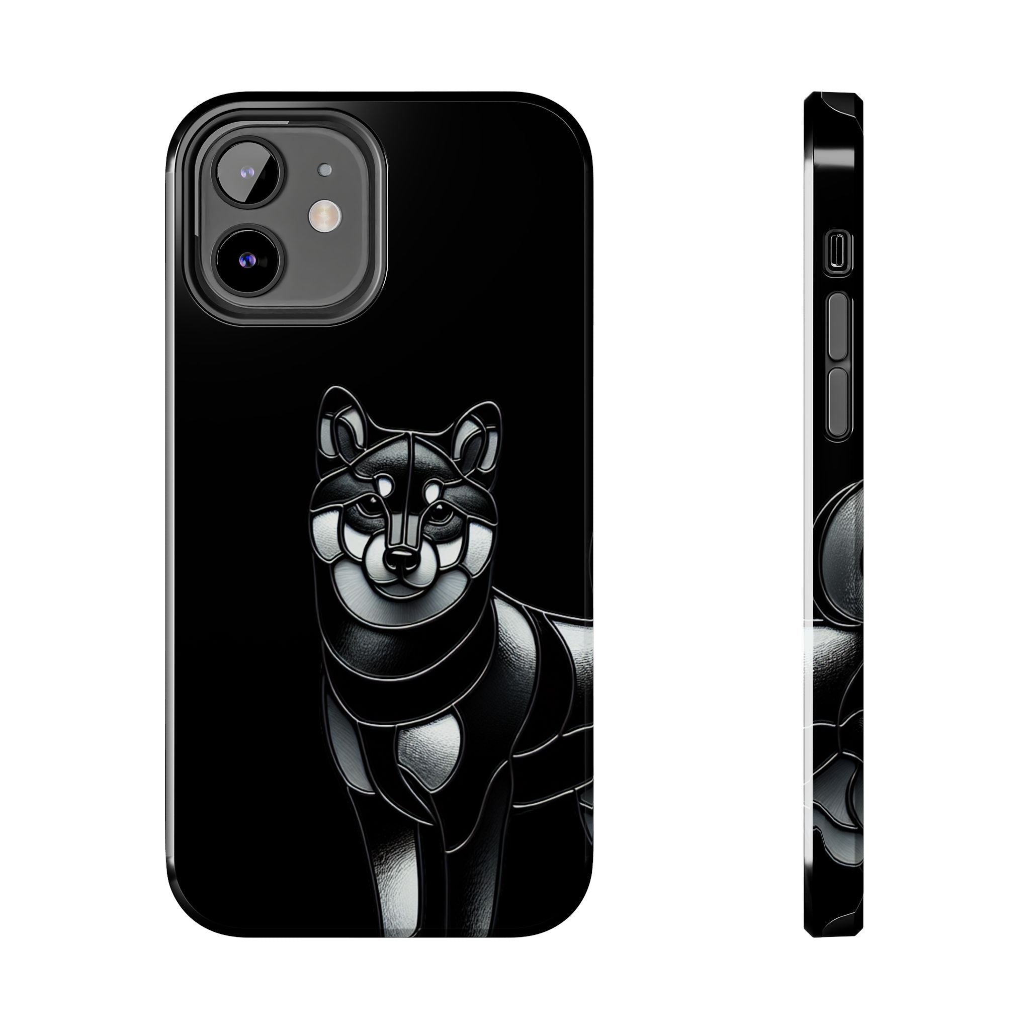 Wolf Silhouette Tough Phone Case — Black Geometric Wolf Protective Cover