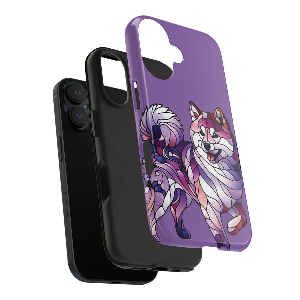 Purple Stained-Glass Shiba Inu Tough Phone Case — Protective Artistic Phone Cover