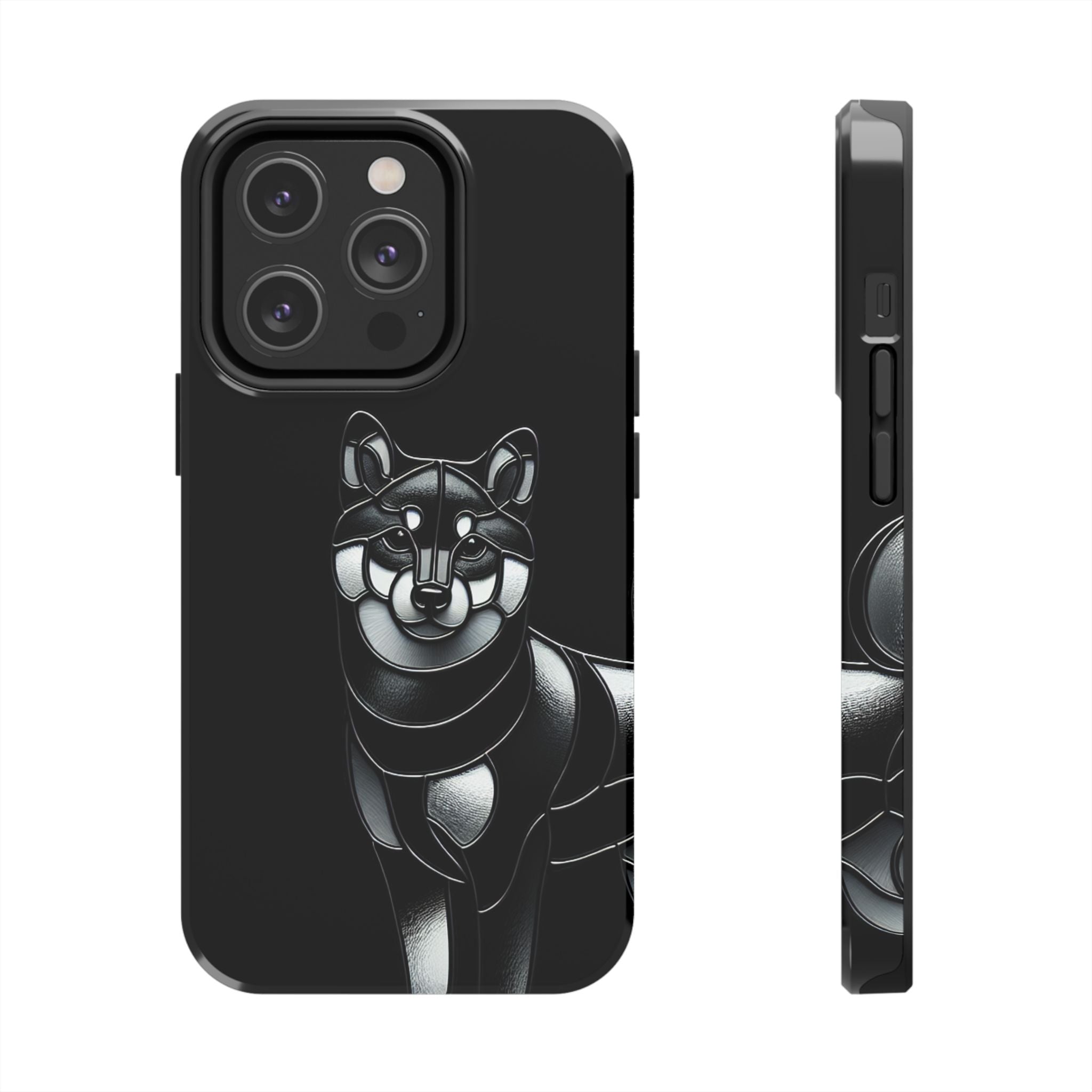 Wolf Silhouette Tough Phone Case — Black Geometric Wolf Protective Cover