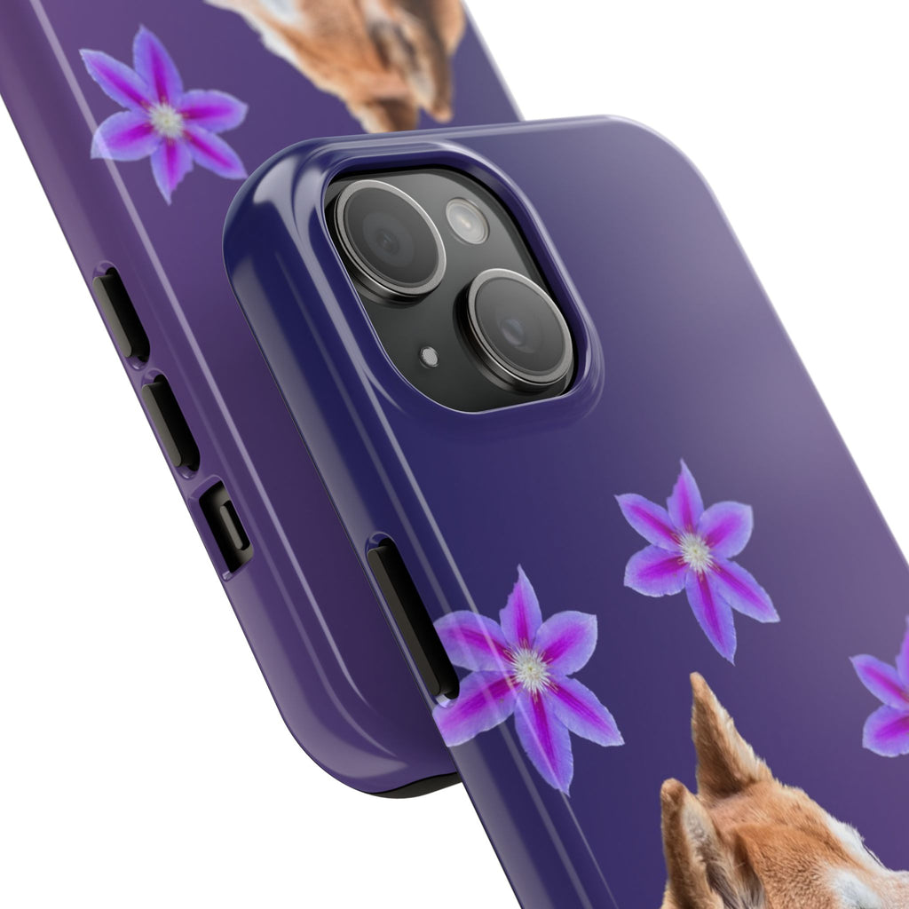 Shiba Inu Floral Tough Phone Case — Purple Dog Phone Cover with Pink Flowers