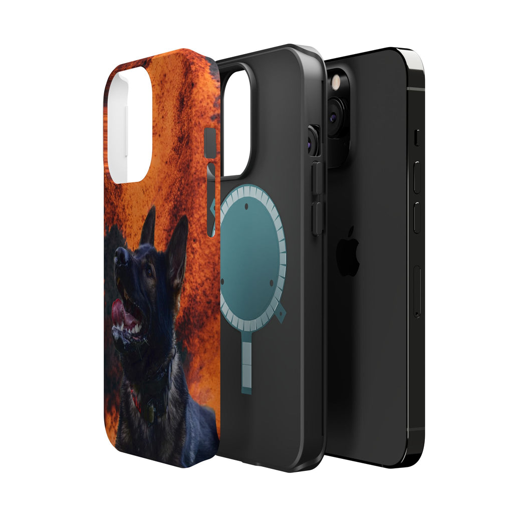 German Shepherd Phone Case — Flame Background Magnetic Impact-Resistant
