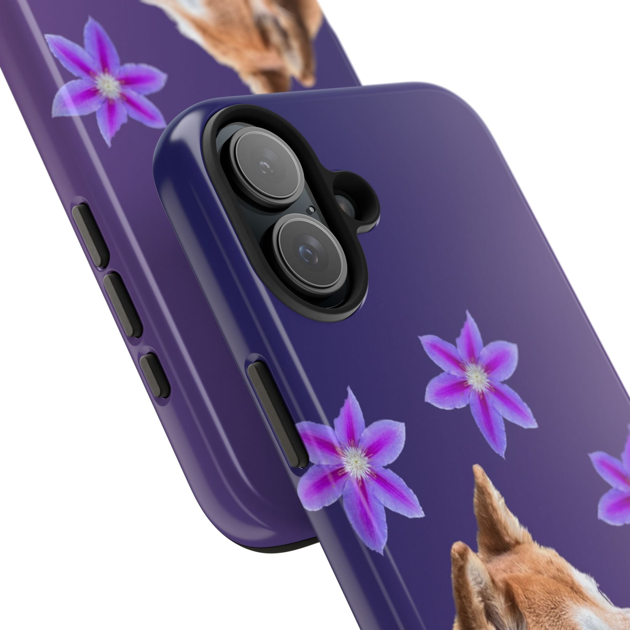 Shiba Inu Floral Tough Phone Case — Purple Dog Phone Cover with Pink Flowers