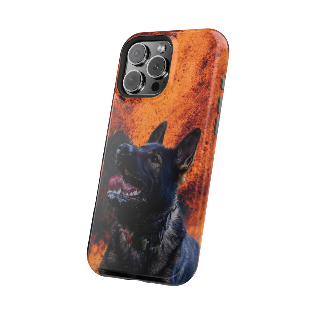 German Shepherd Phone Case — Flame Background Magnetic Impact-Resistant