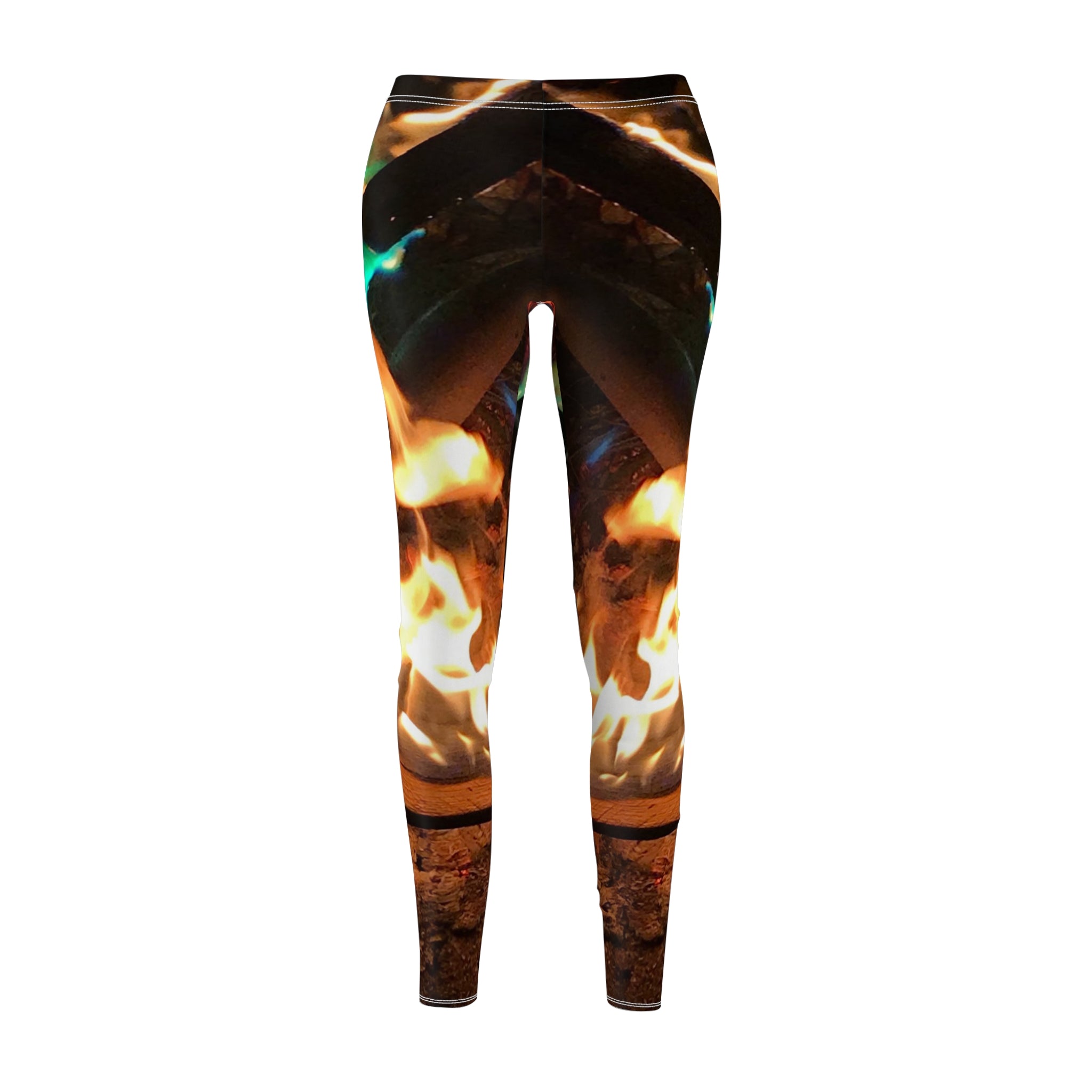 Flame Pattern Women's Leggings — Vibrant Fire & Teal Flame All-Over Print