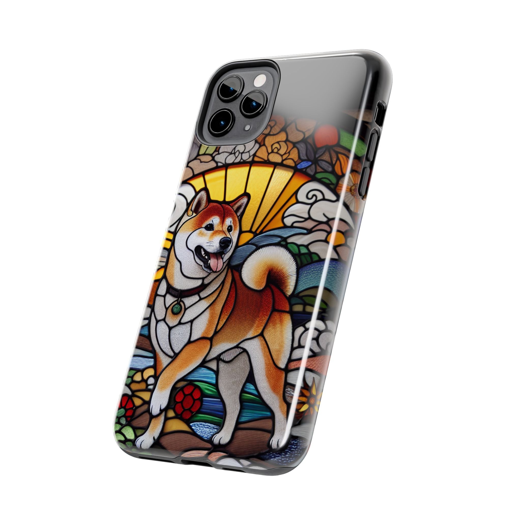 Shiba Inu Stained-Glass Tough Phone Case — Durable Protective Dog Art Cover