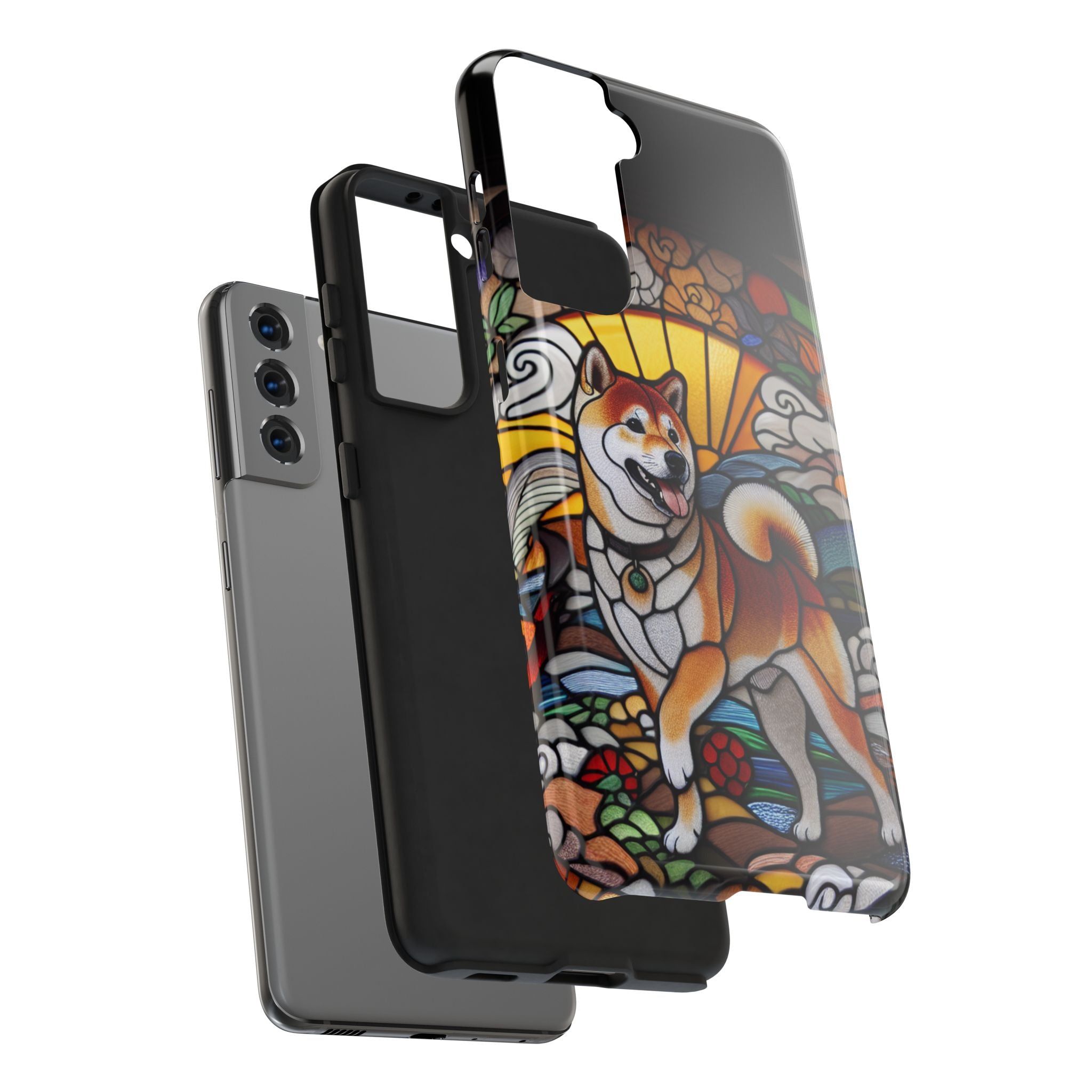 Shiba Inu Stained-Glass Tough Phone Case — Durable Protective Dog Art Cover