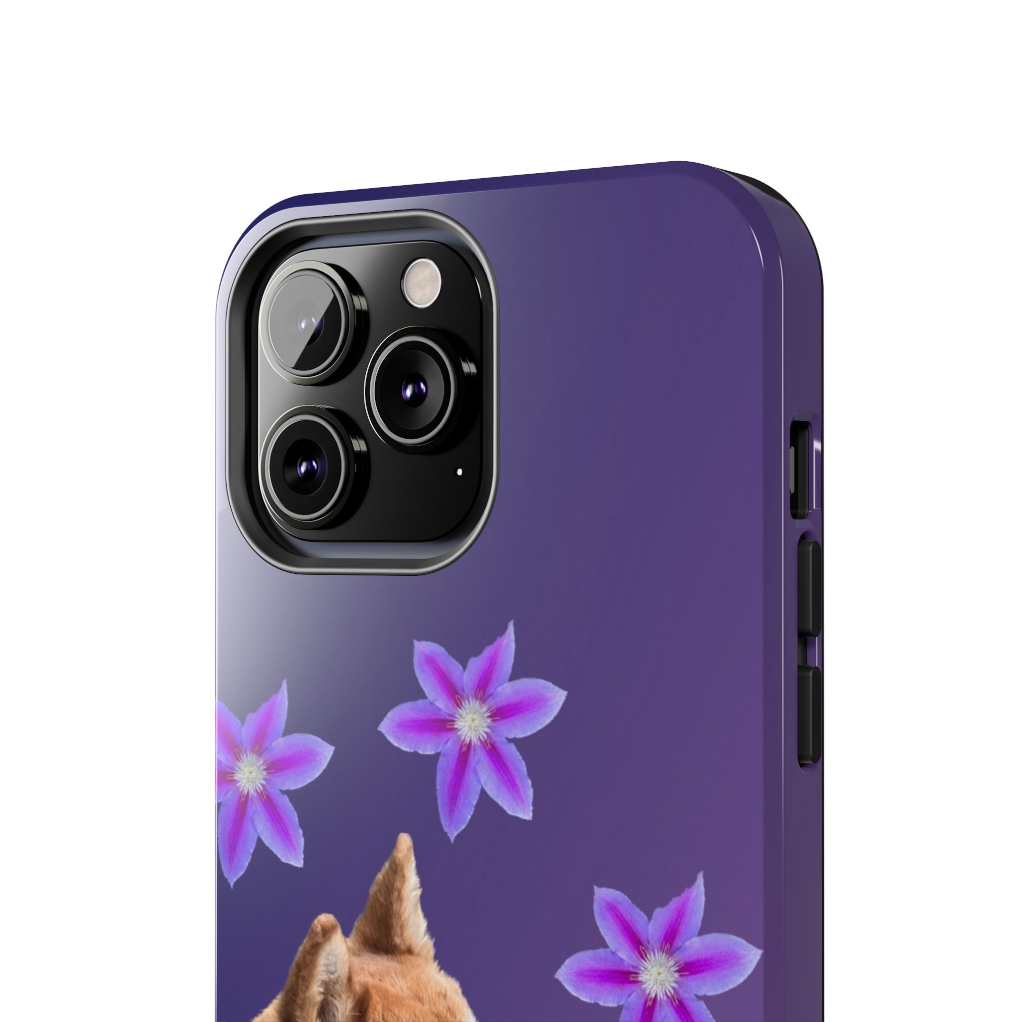 Shiba Inu Floral Tough Phone Case — Purple Dog Phone Cover with Pink Flowers