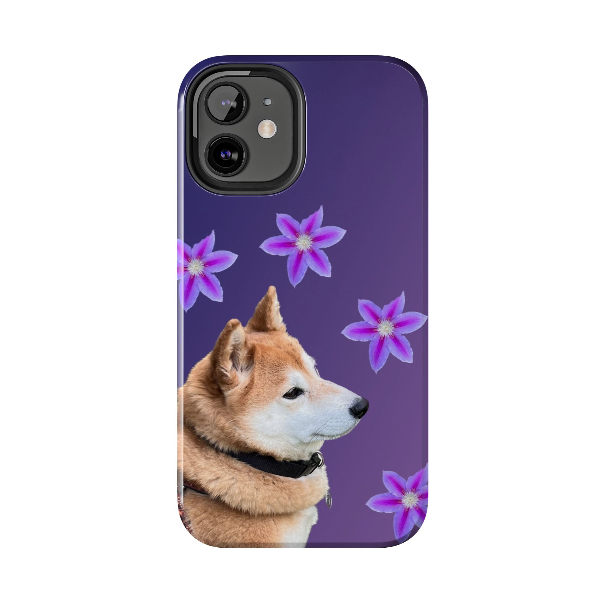 Shiba Inu Floral Tough Phone Case — Purple Dog Phone Cover with Pink Flowers