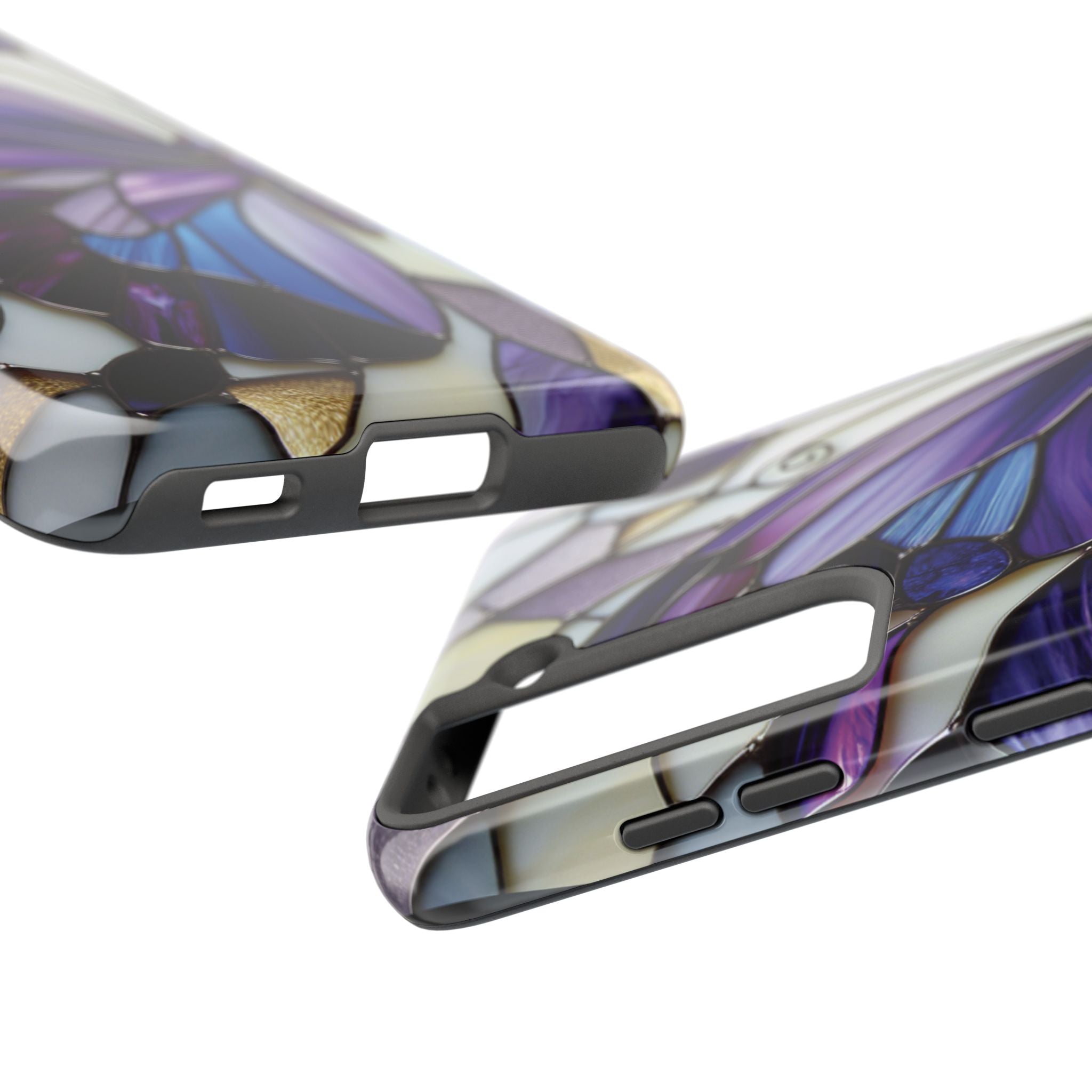 Purple Stained Glass Butterfly Tough Phone Case — Impact-Resistant Floral Phone Cover