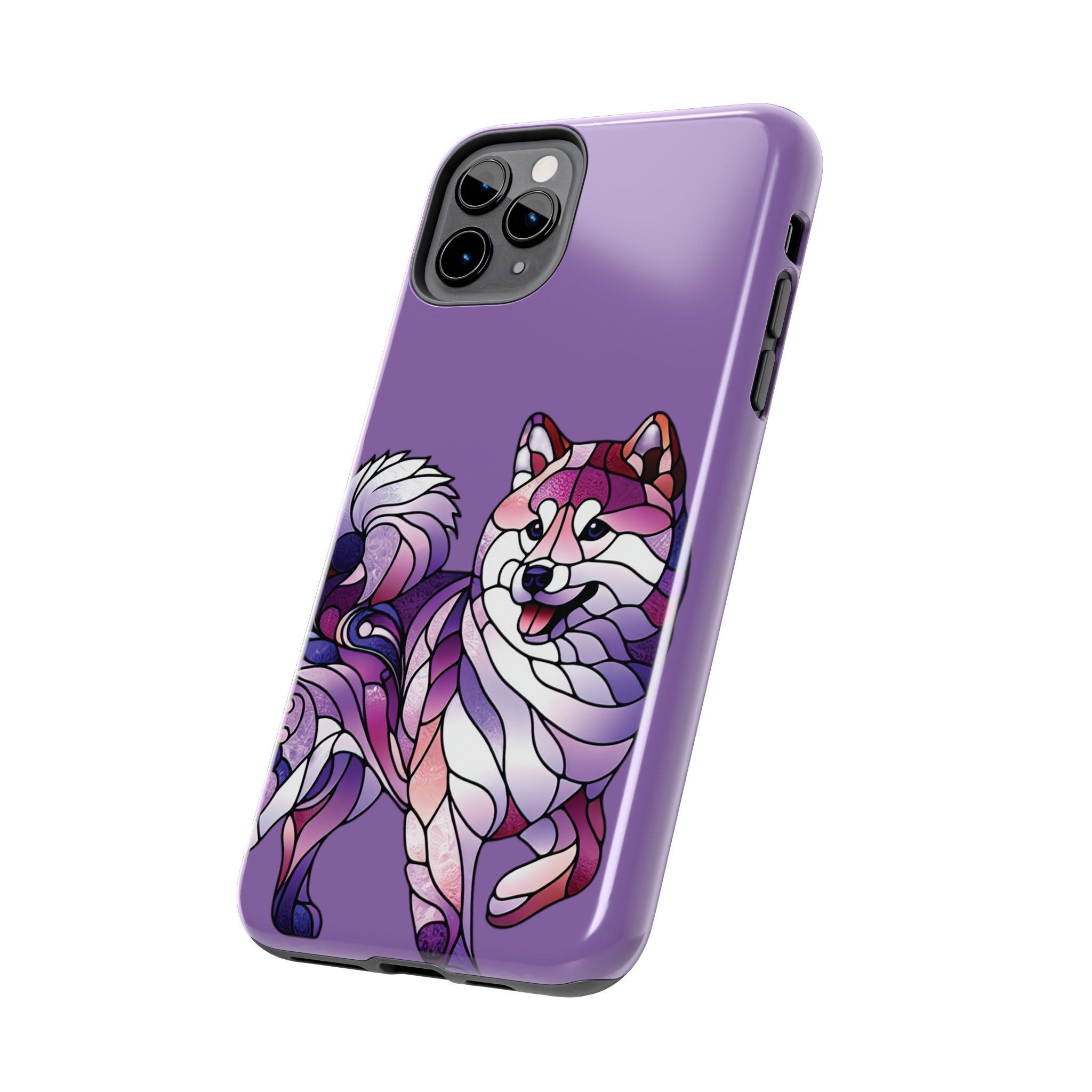 Purple Stained-Glass Shiba Inu Tough Phone Case — Protective Artistic Phone Cover