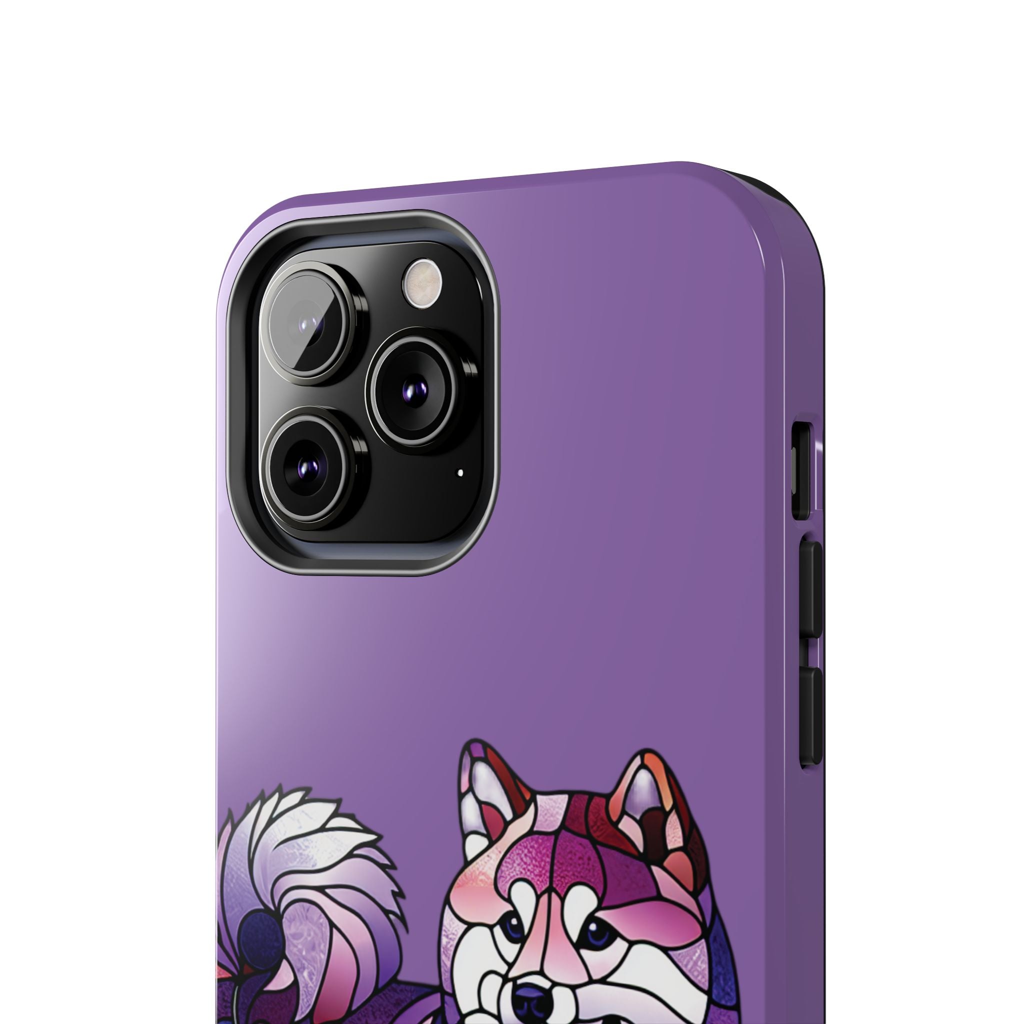 Purple Stained-Glass Shiba Inu Tough Phone Case — Protective Artistic Phone Cover