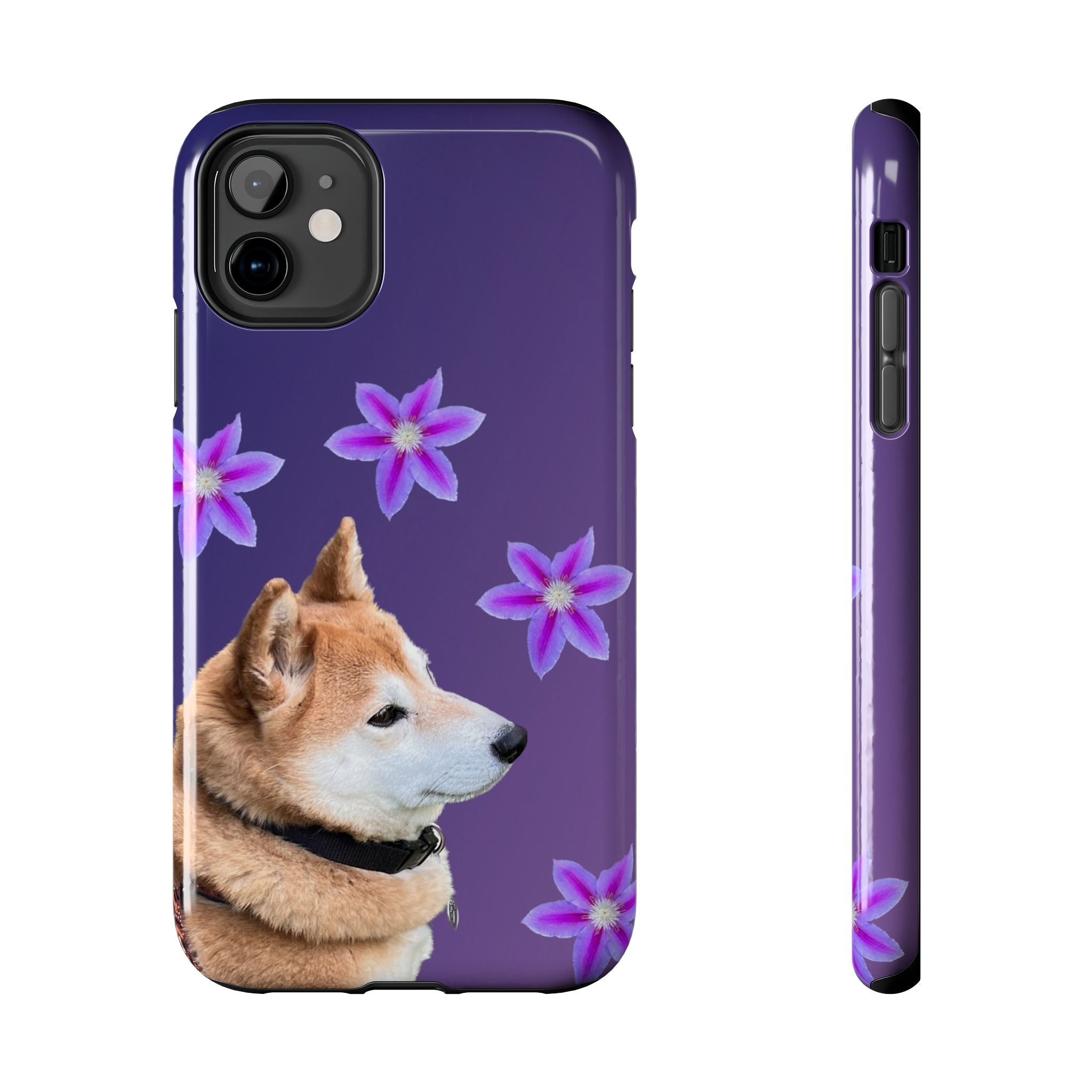 Shiba Inu Floral Tough Phone Case — Purple Dog Phone Cover with Pink Flowers