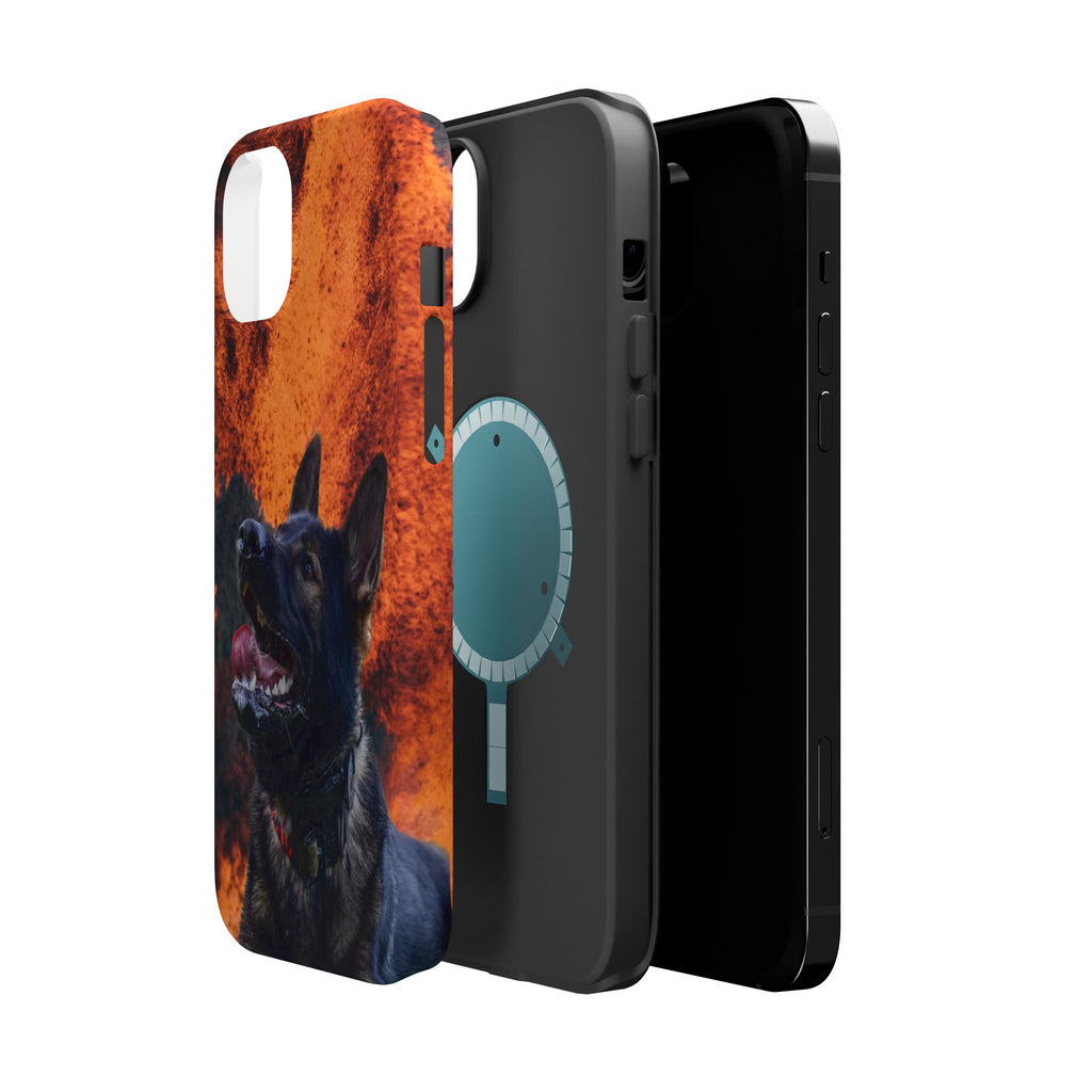 German Shepherd Phone Case — Flame Background Magnetic Impact-Resistant