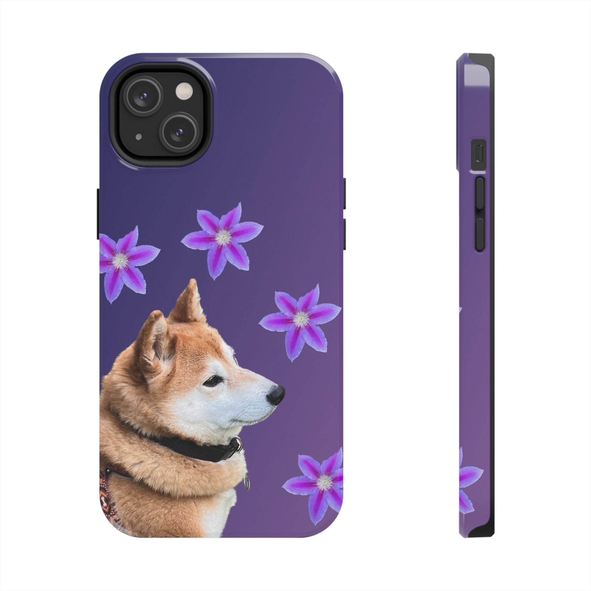 Shiba Inu Floral Tough Phone Case — Purple Dog Phone Cover with Pink Flowers