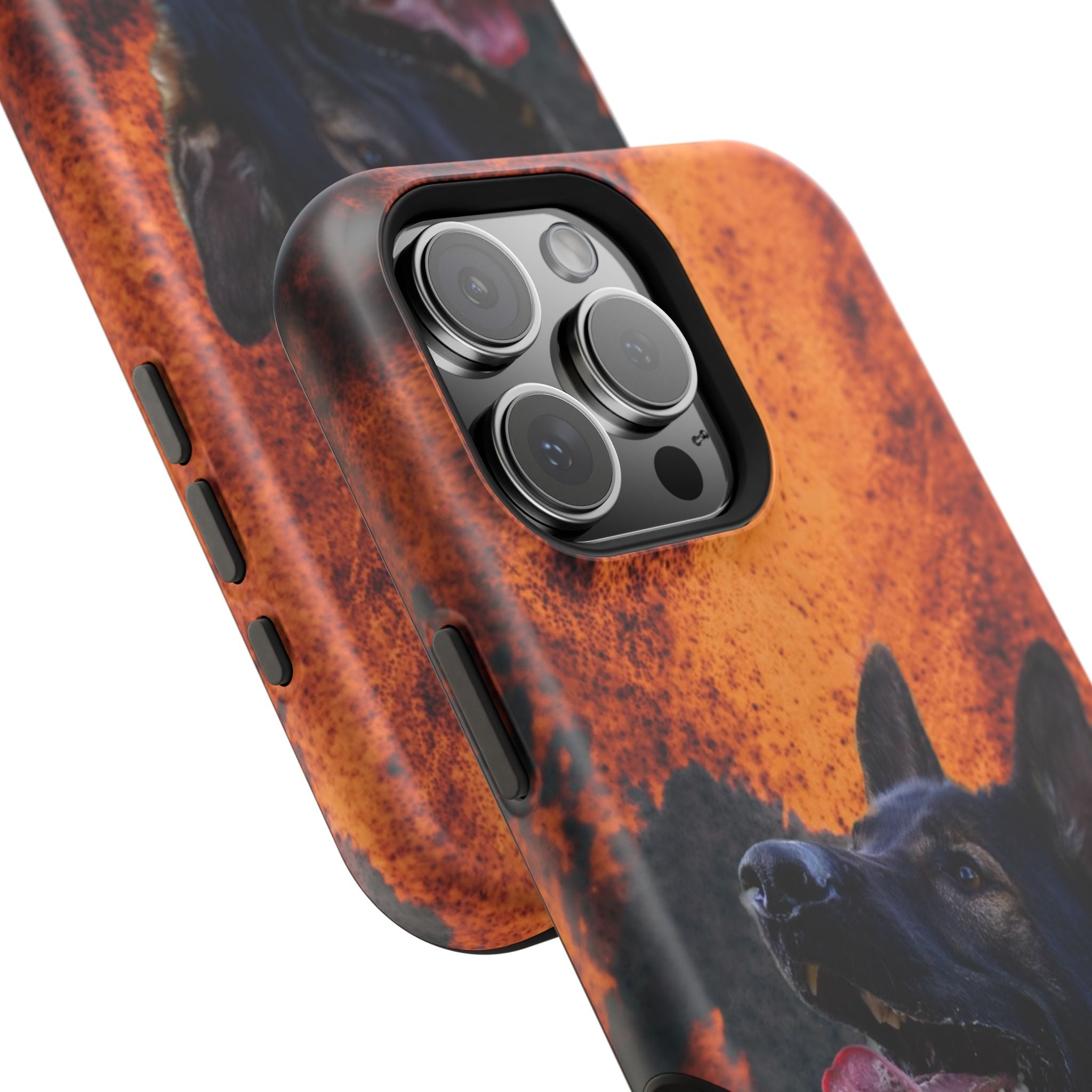 German Shepherd Phone Case — Flame Background Magnetic Impact-Resistant