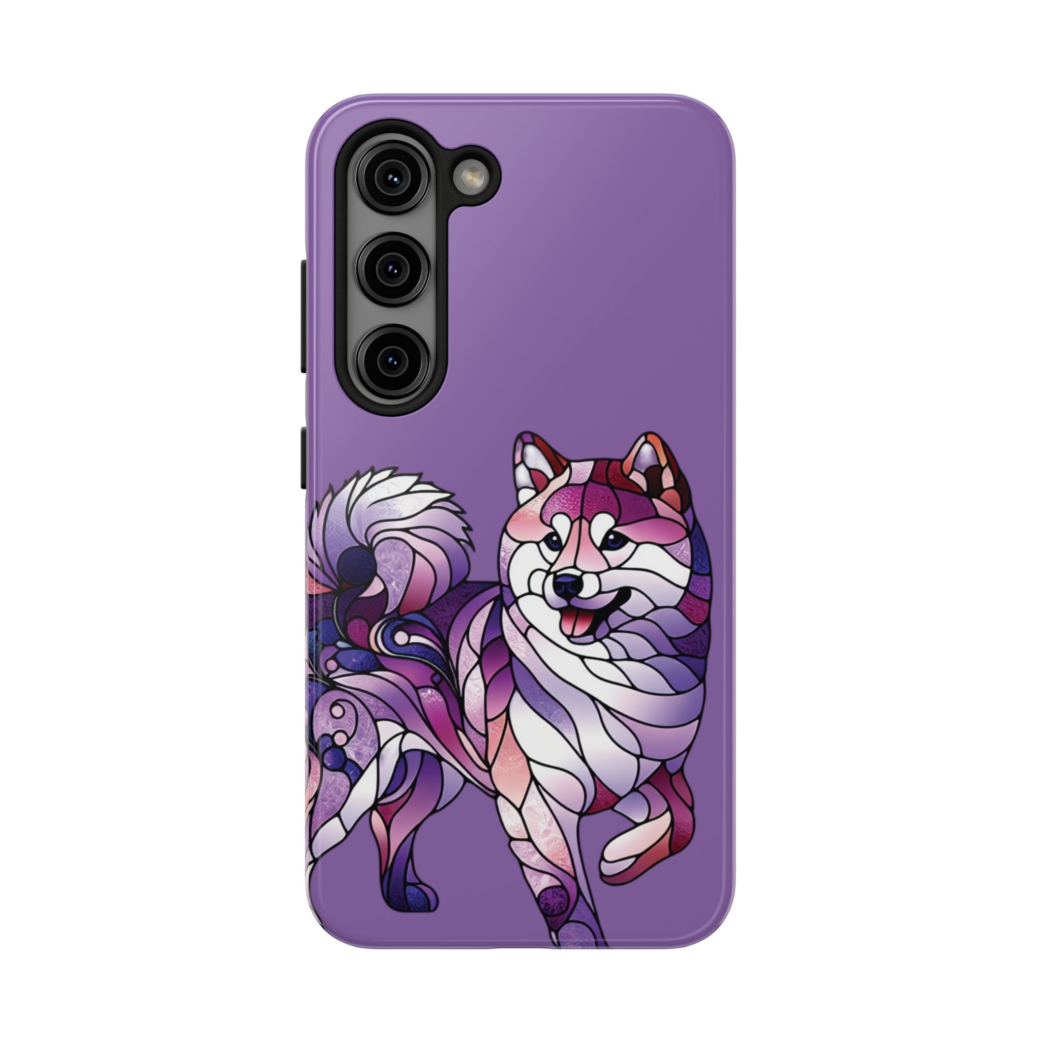 Purple Stained-Glass Shiba Inu Tough Phone Case — Protective Artistic Phone Cover
