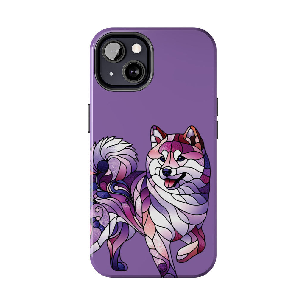 Purple Stained-Glass Shiba Inu Tough Phone Case — Protective Artistic Phone Cover