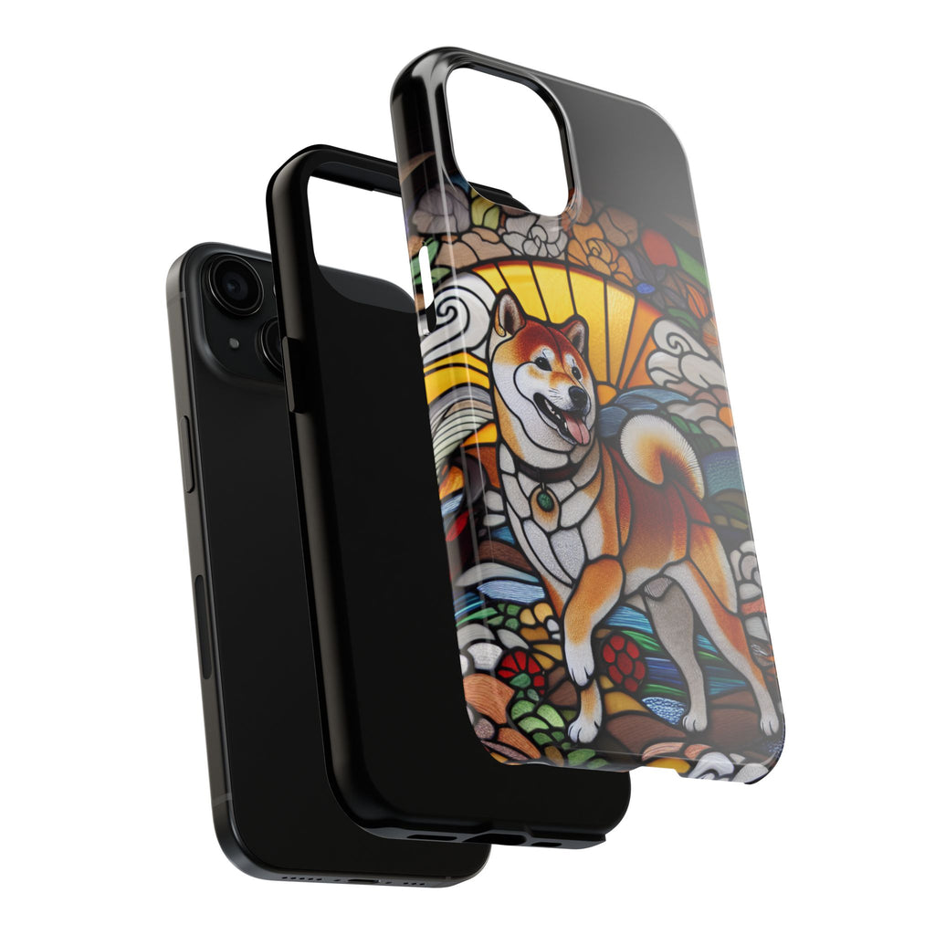 Shiba Inu Stained-Glass Tough Phone Case — Durable Protective Dog Art Cover
