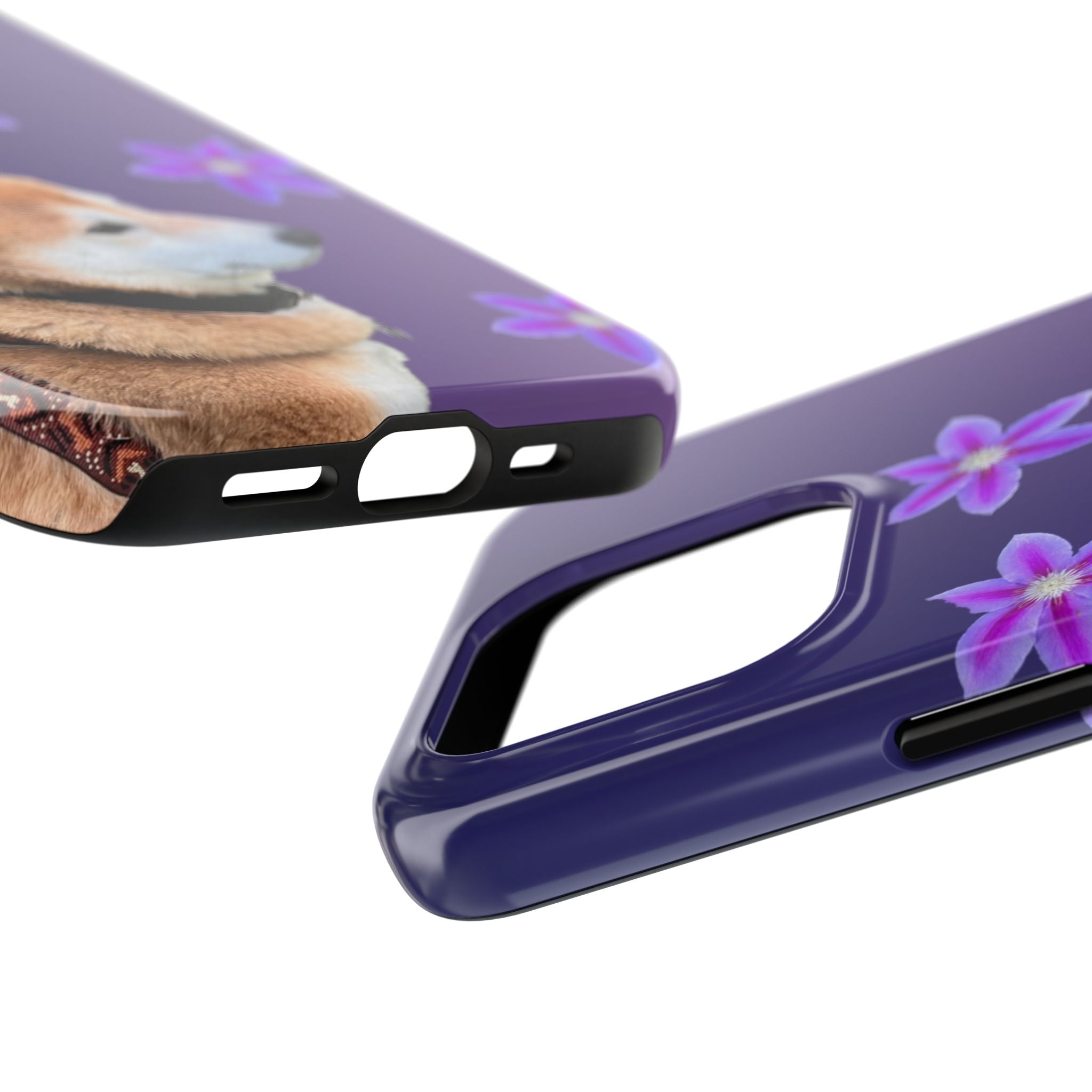 Shiba Inu Floral Tough Phone Case — Purple Dog Phone Cover with Pink Flowers