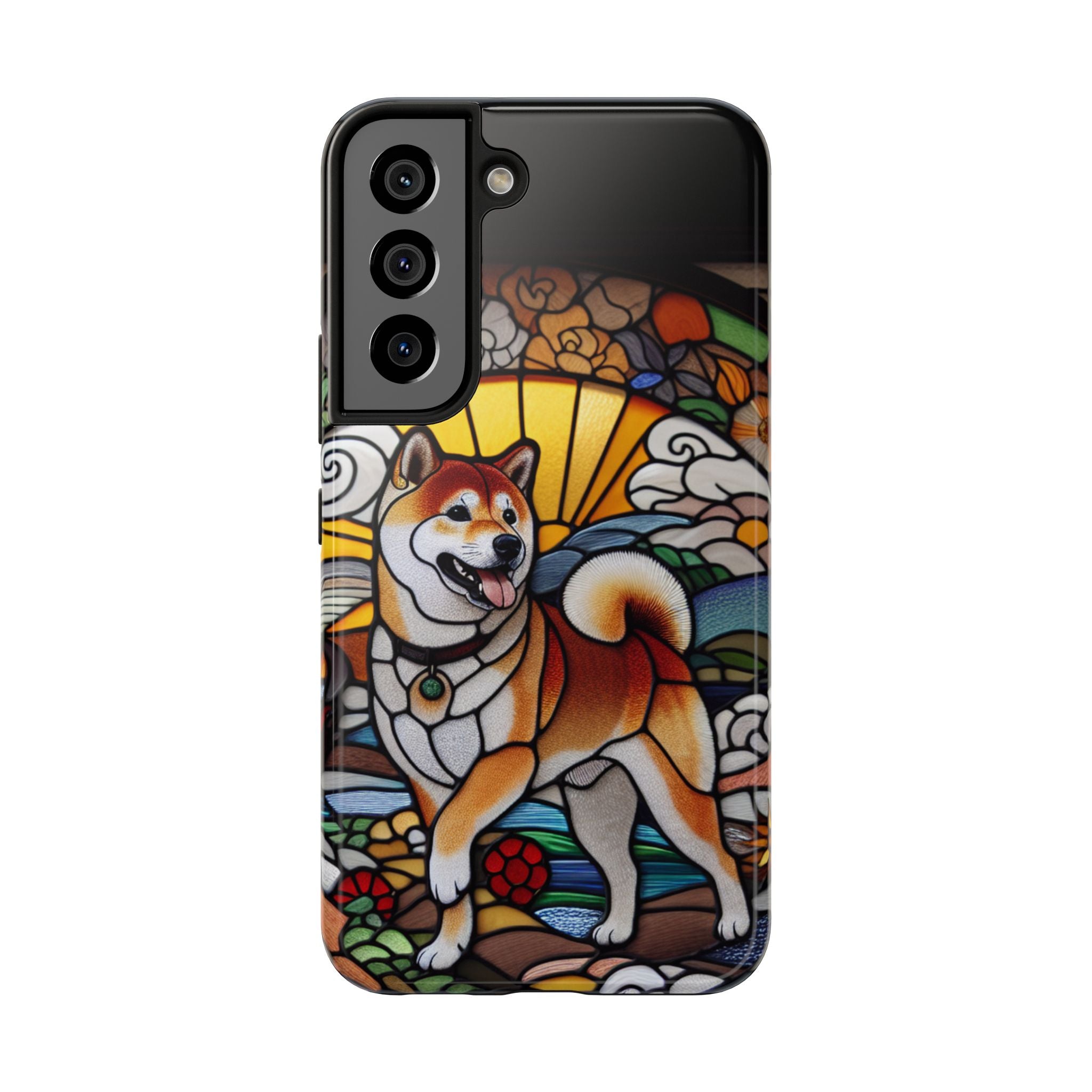 Shiba Inu Stained-Glass Tough Phone Case — Durable Protective Dog Art Cover