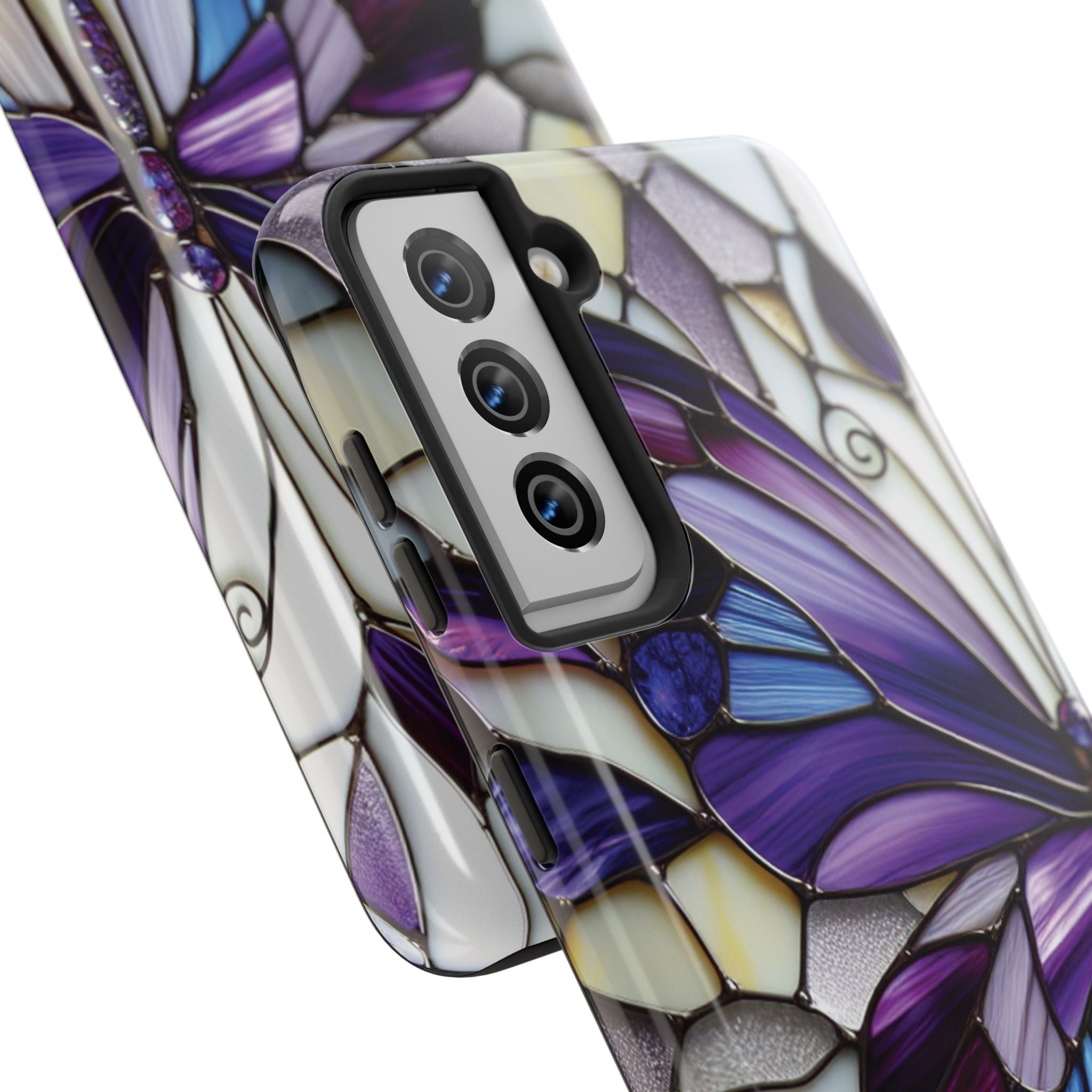 Purple Stained Glass Butterfly Tough Phone Case — Impact-Resistant Floral Phone Cover