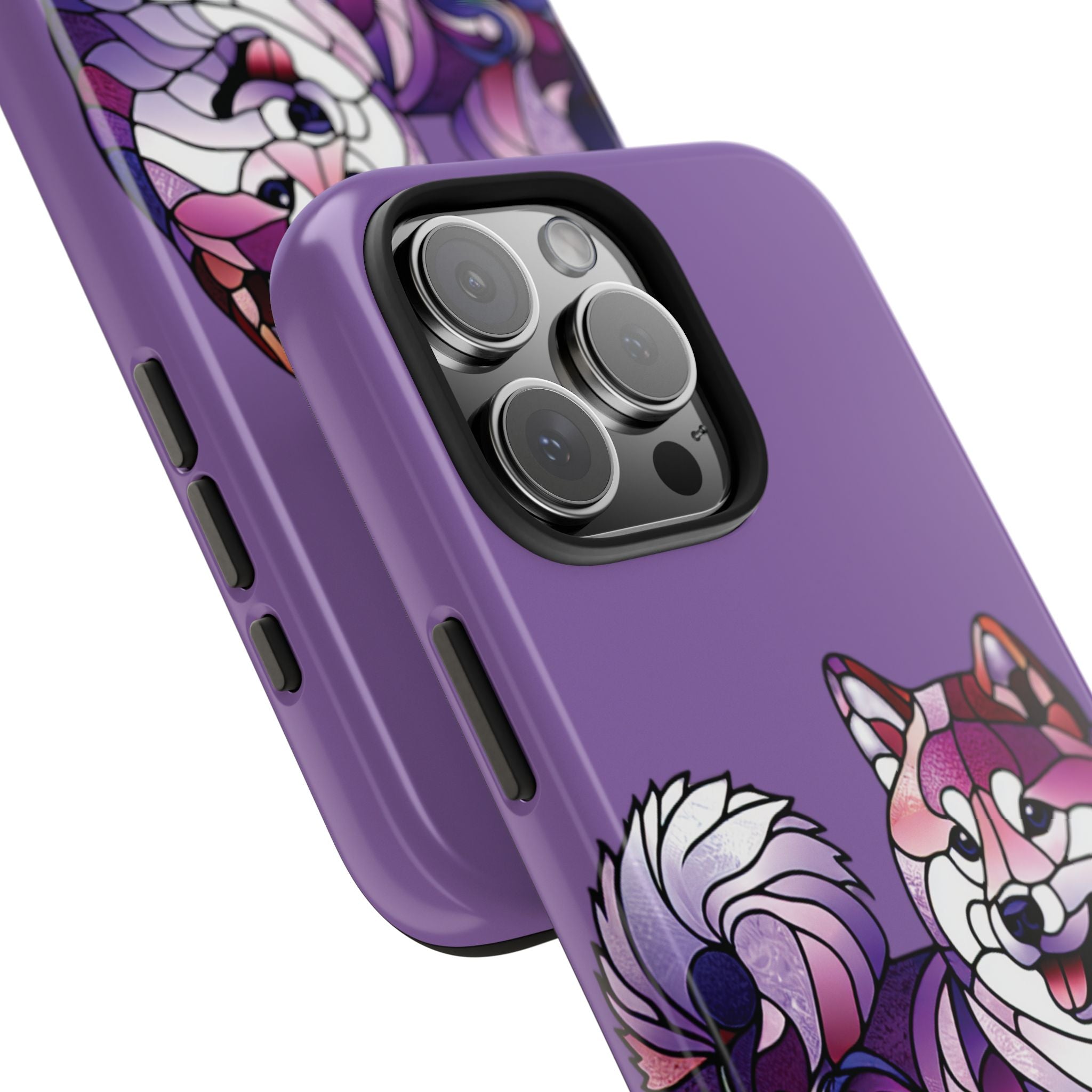 Purple Stained-Glass Shiba Inu Tough Phone Case — Protective Artistic Phone Cover