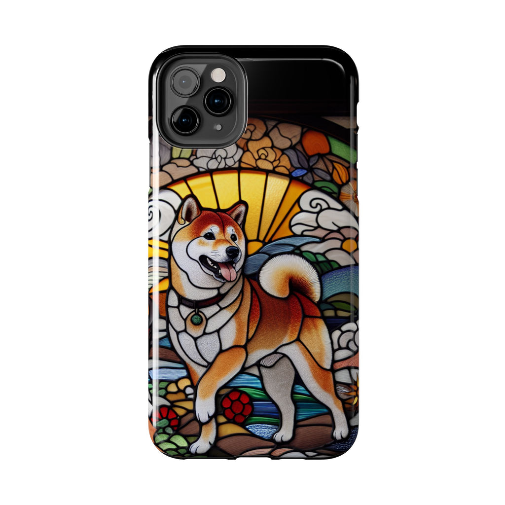 Shiba Inu Stained-Glass Tough Phone Case — Durable Protective Dog Art Cover