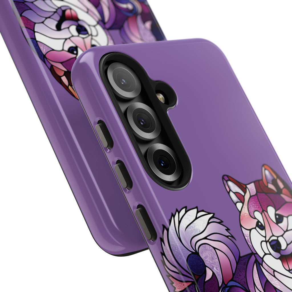 Purple Stained-Glass Shiba Inu Tough Phone Case — Protective Artistic Phone Cover