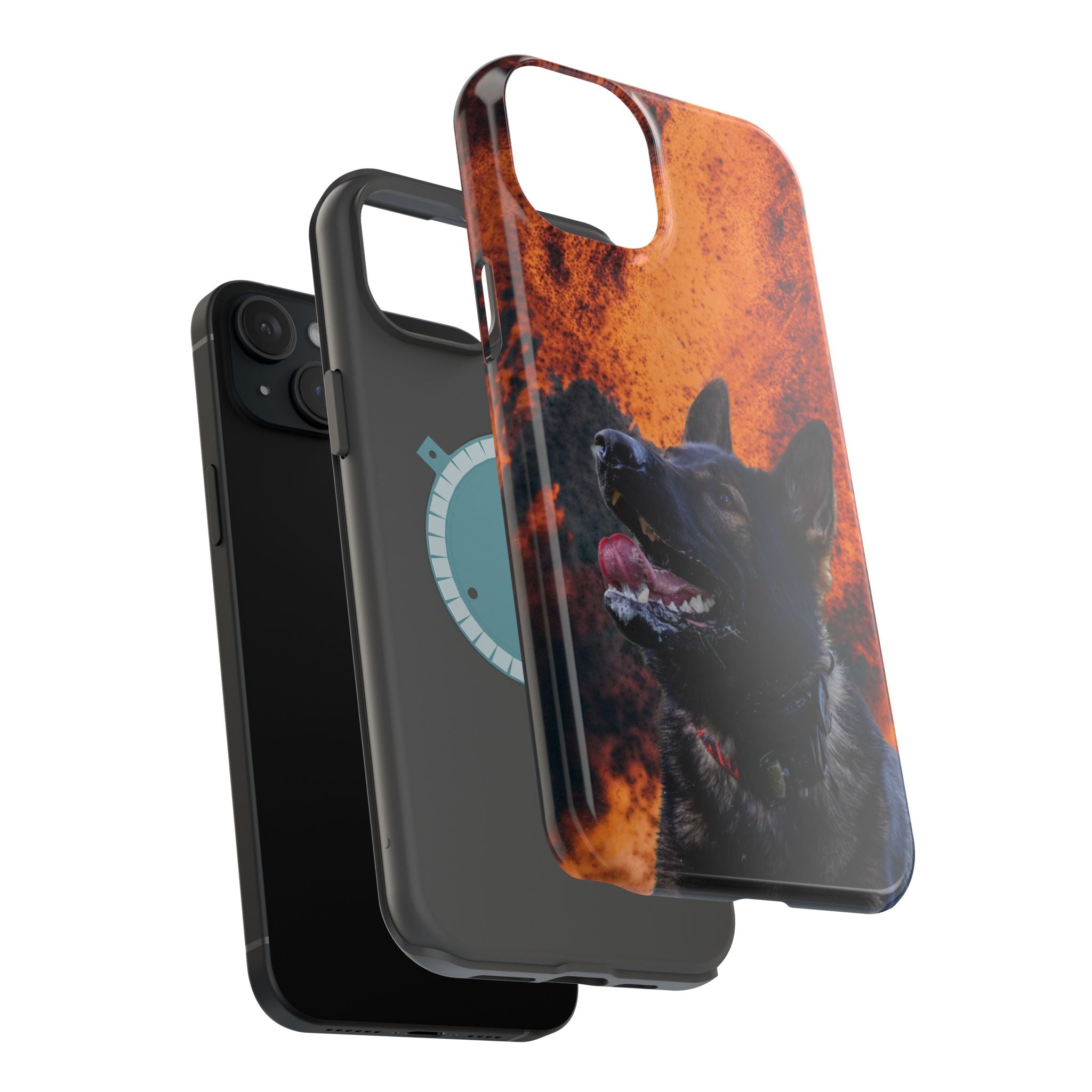 German Shepherd Phone Case — Flame Background Magnetic Impact-Resistant
