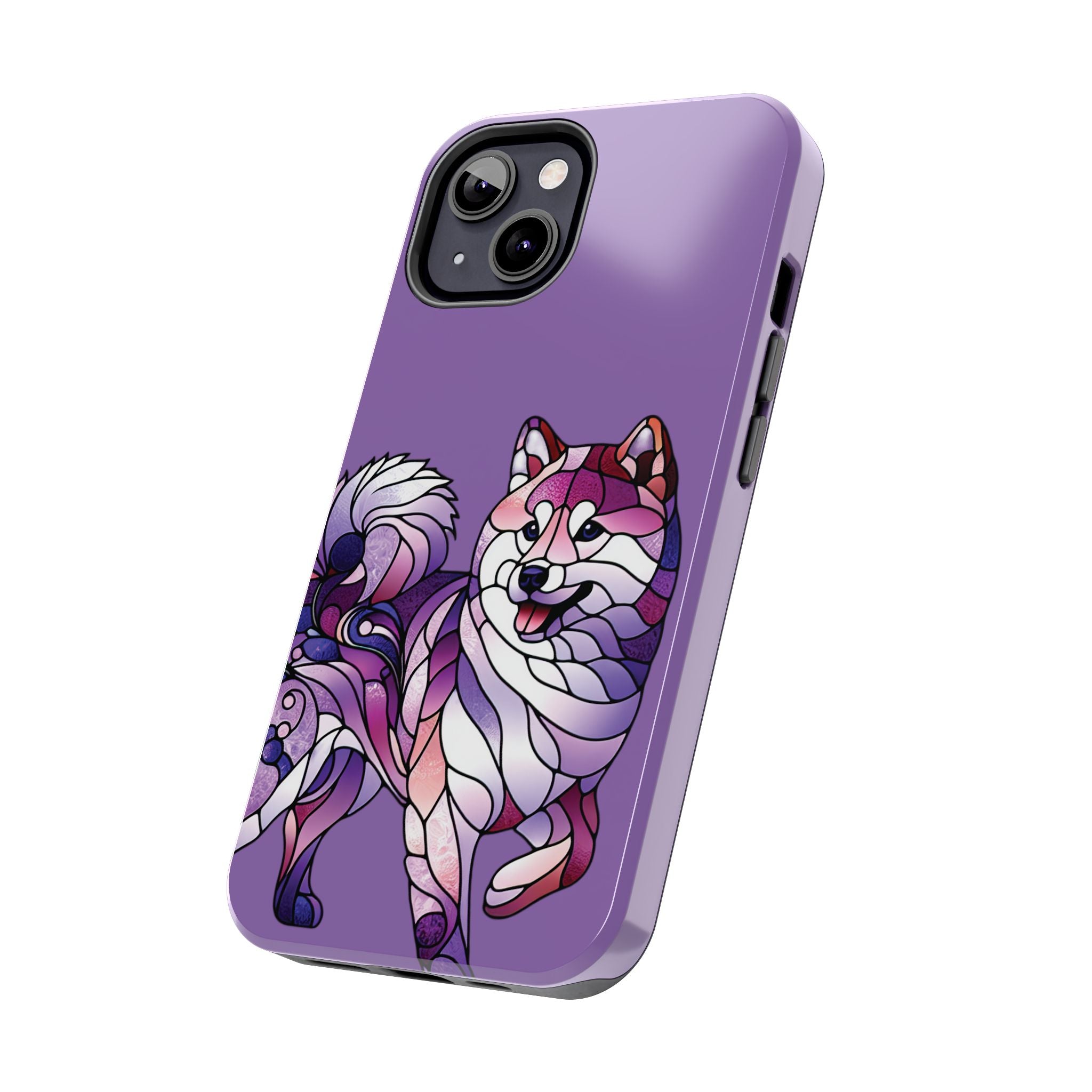 Purple Stained-Glass Shiba Inu Tough Phone Case — Protective Artistic Phone Cover